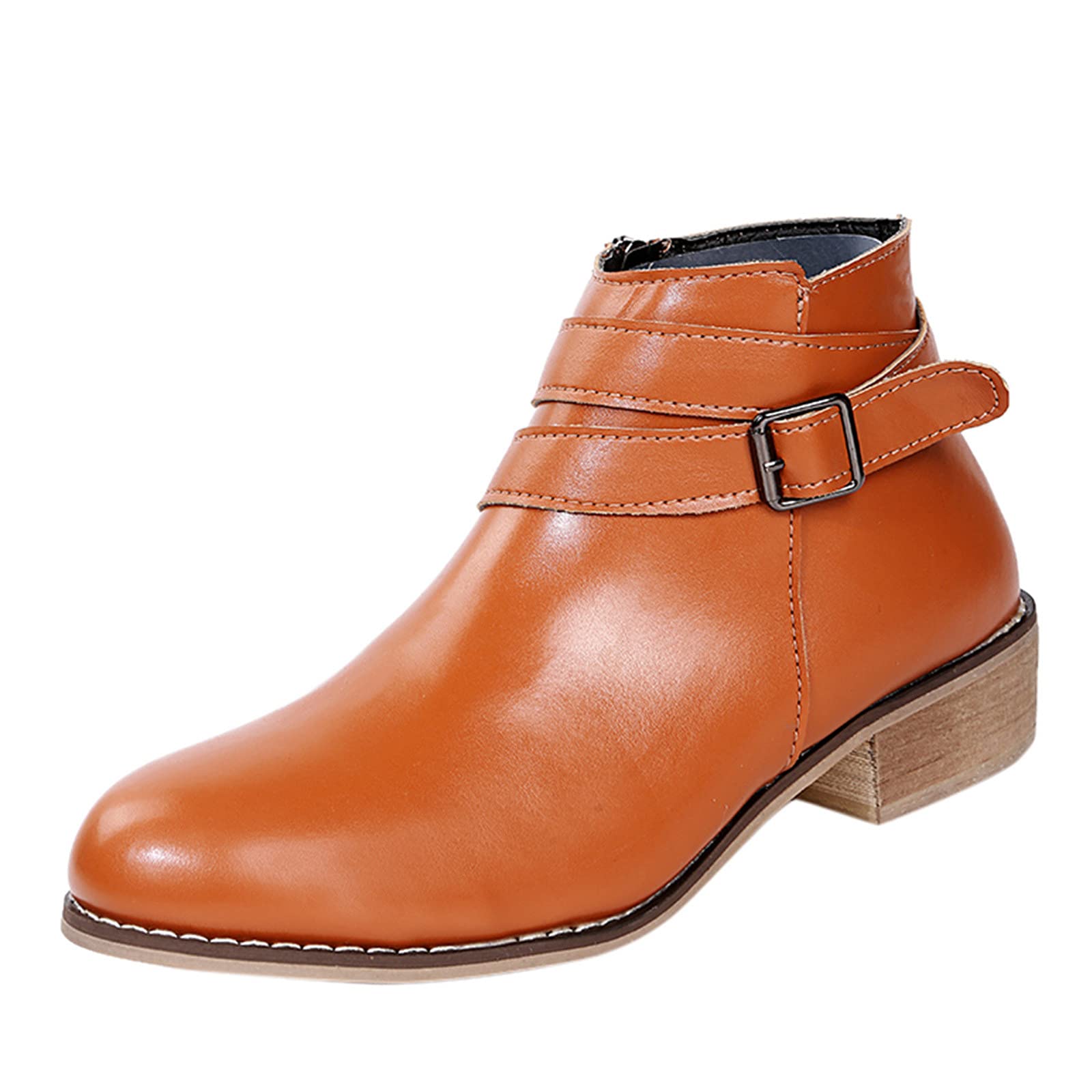 Women's Round Toe Short Heel Booties with Zipper - Non-Slip Solid Color Peep Toe Ankle Boots for Work, Party & Casual Wear
