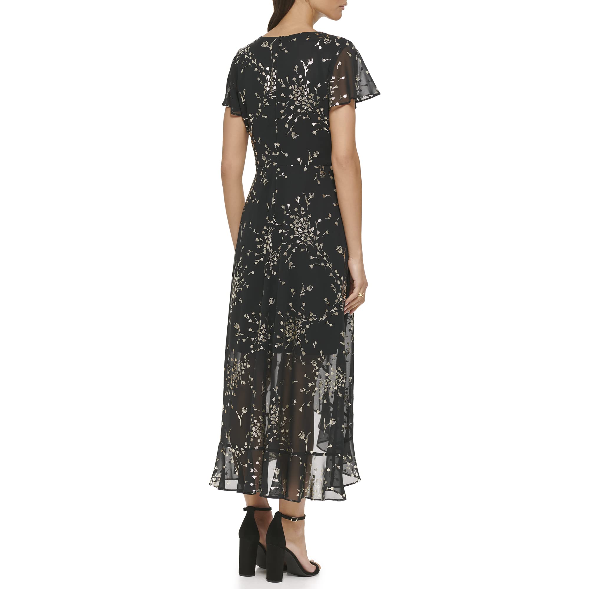 Kensie Women's Short Flutter Sleeve Faux Wrap Midi Dress - Elegant Casual & Party Wear for Summer, Date Night, and Office Outfits