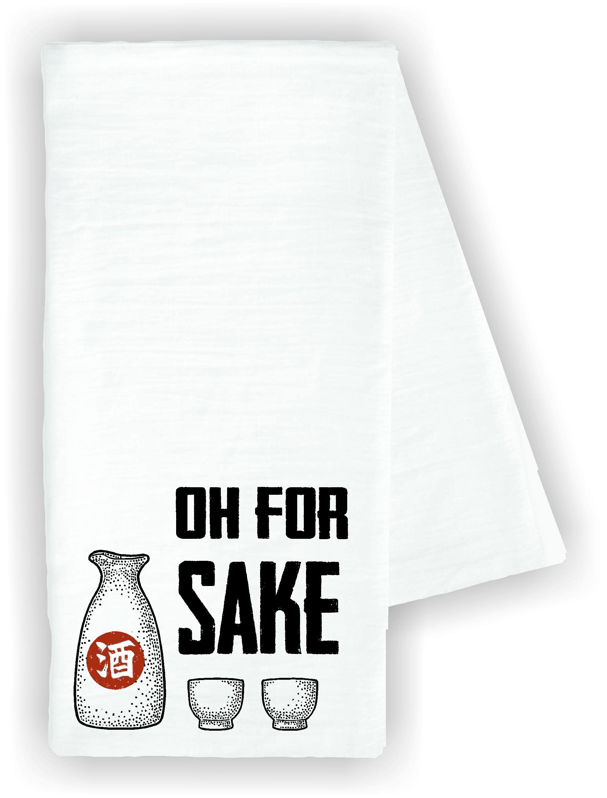 Funny Japanese Oh for Sake Kitchen Dish Towel - 100% Cotton Absorbent Drying Cloth for Dishes, Glasses & Barware - Cute Japanese-Themed Kitchen Decor & Bar Accessory