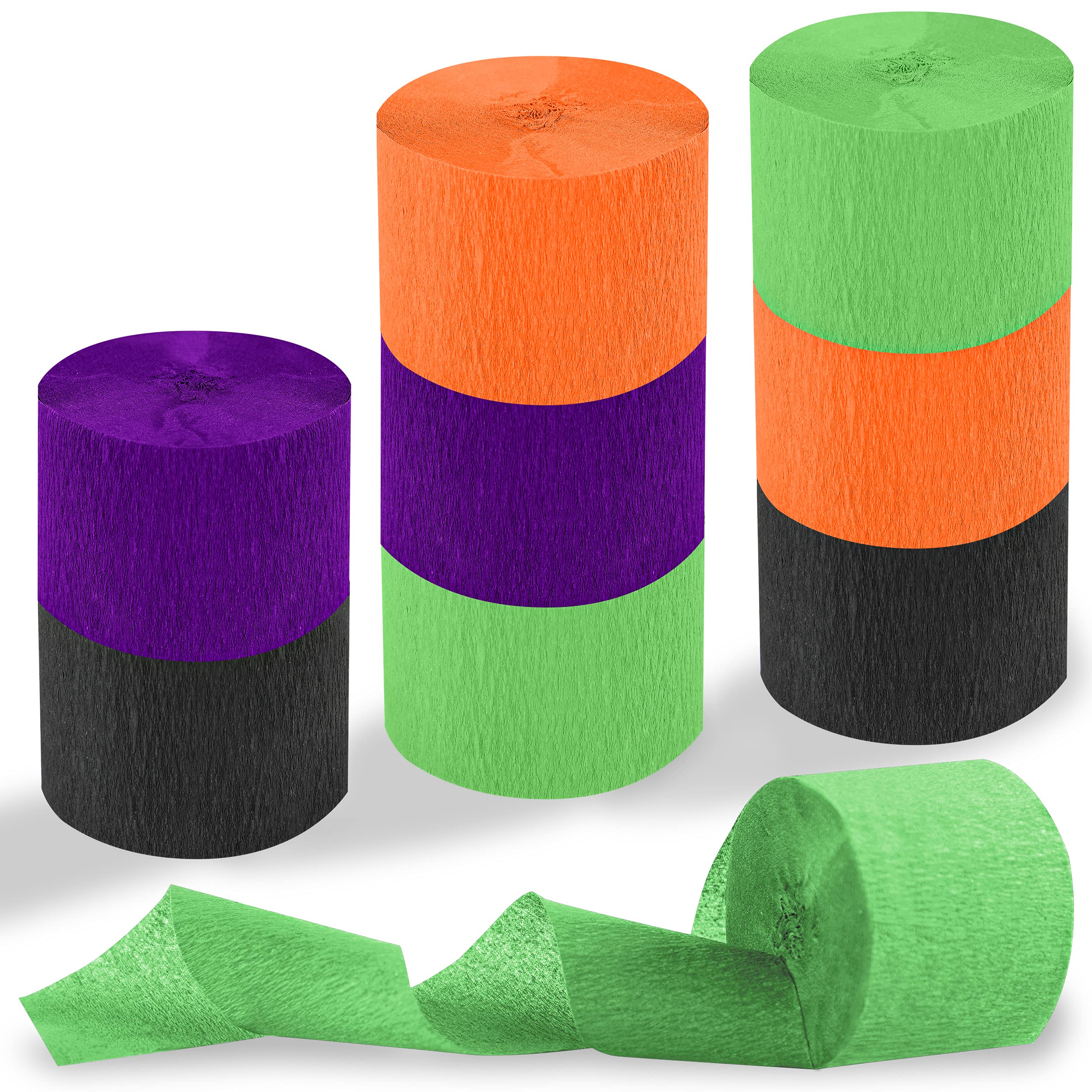 Halloween Crepe Paper Streamers - 8 Rolls (656FT) Orange, Purple, Black, Green - Party Decorations for Halloween, Birthday, Baby Shower & Gender Reveal - Perfect for Ceiling, Wall & Table Decor