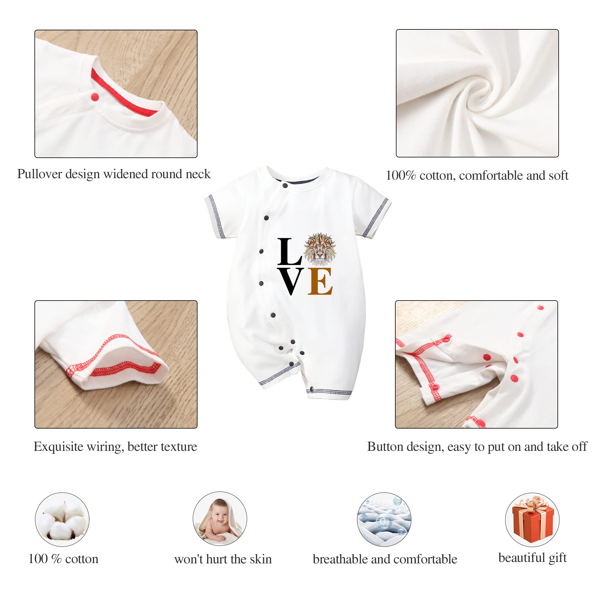 Baby Boy Clothes Cotton Short Sleeve Bodysuit - Cute Lion Print One-Piece Outfit for Newborn to 24 Months | Soft Infant Creeper for Playtime, Photo Shoots & Daily Wear