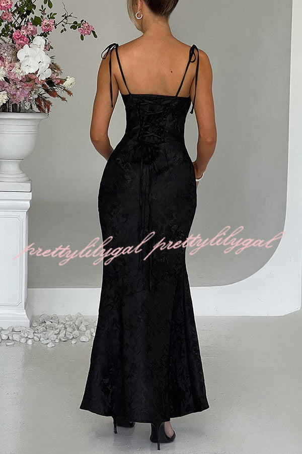 Elegant Jacquard Fabric Suspender Tie Slim Fishtail Maxi Dress for Women | Formal Evening Gown & Wedding Guest Dress