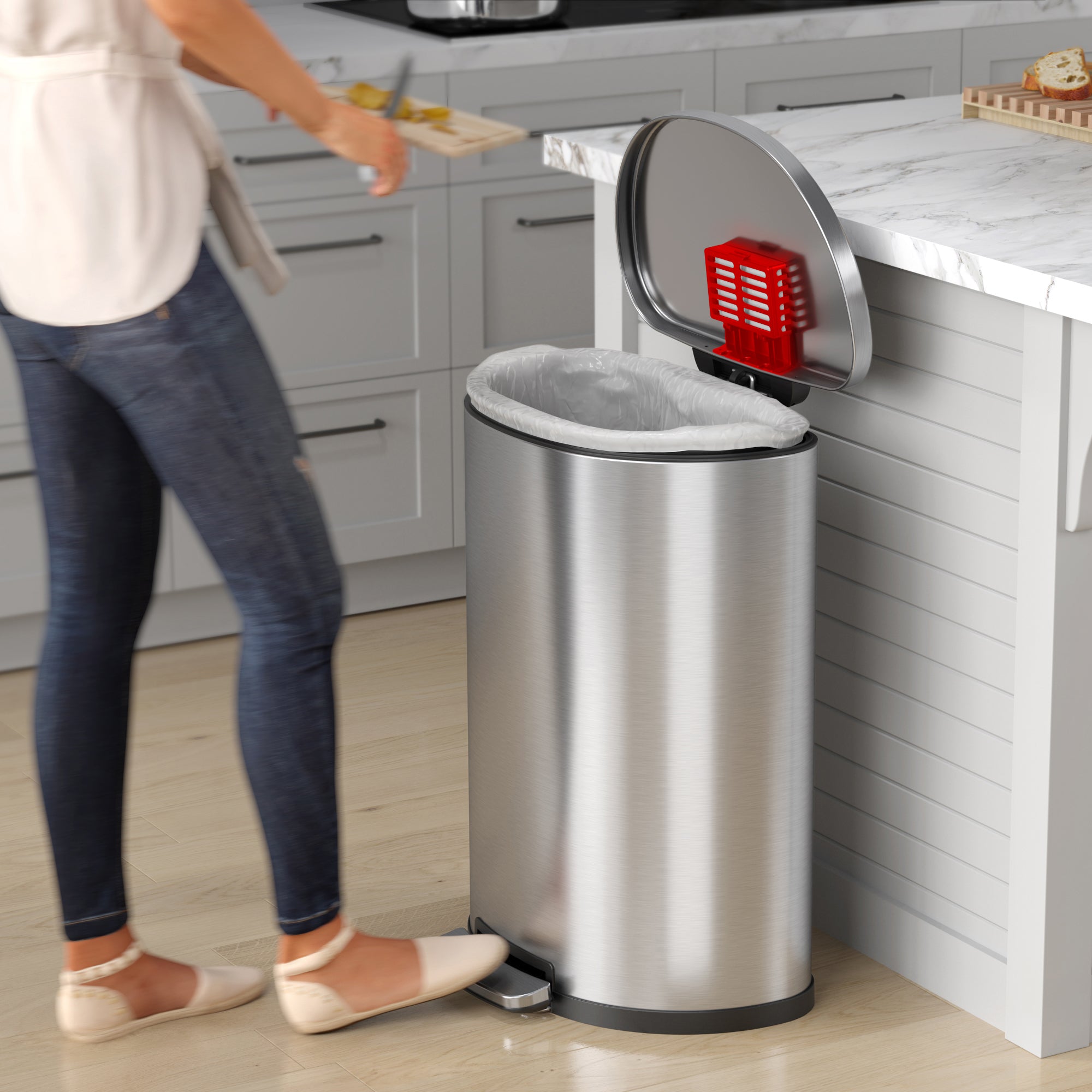13.2 Gallon SoftStep Semi-Round Composite Step Trash Can with AbsorbX Technology - Odor Control Kitchen & Office Waste Bin for Home, Restaurant & Commercial Use