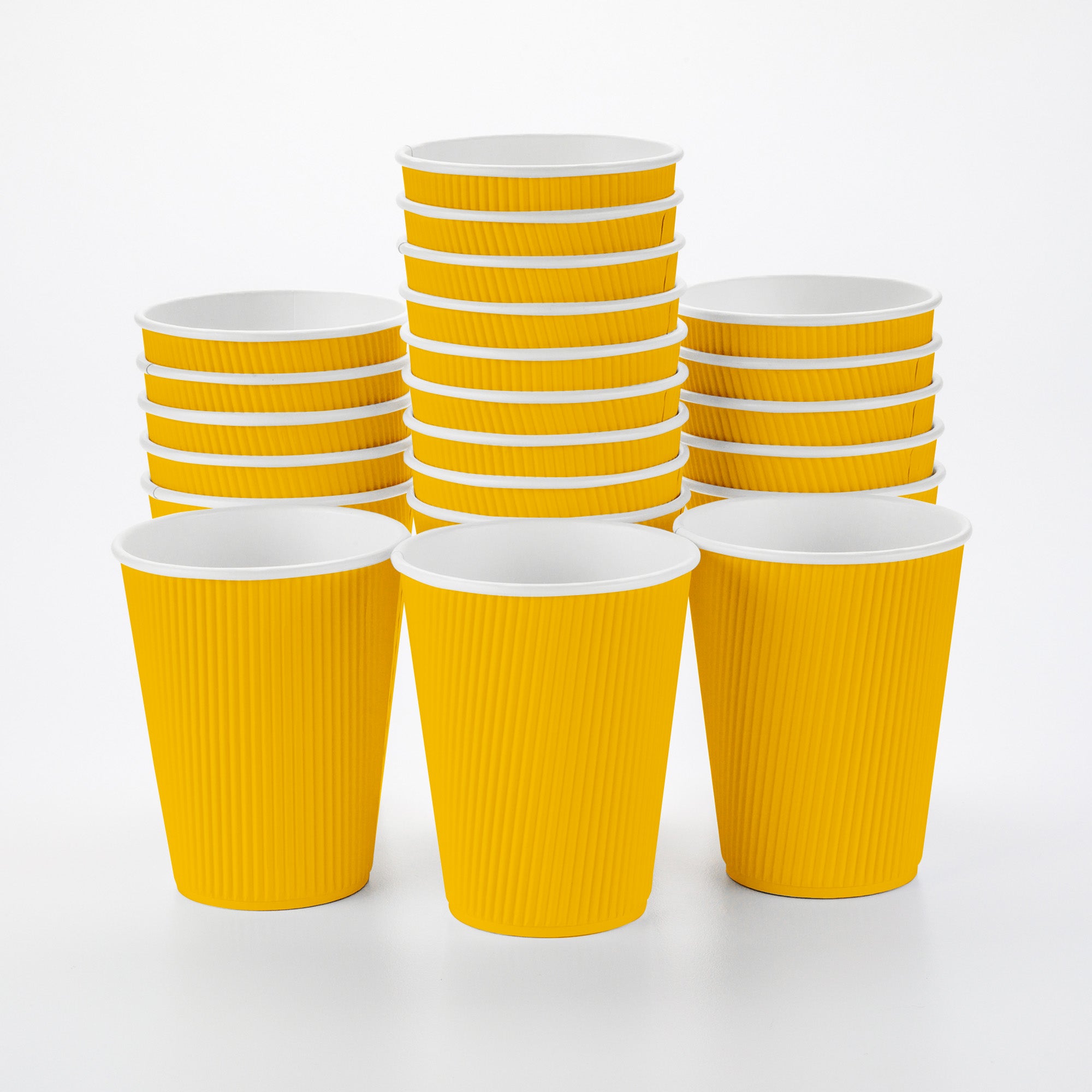 12 oz Yellow Paper Coffee Cups with Ripple Wall - 3.5