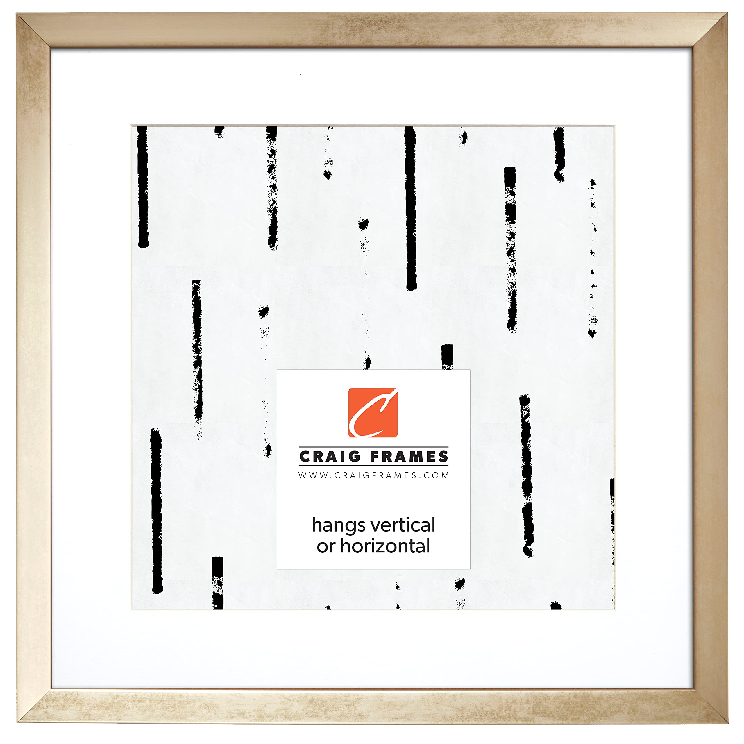 Craig Frames 16x16 Square Picture Frame with 12x12 Mat - Gold Finish for Wall Decor, Photo Display, and Home Office Art