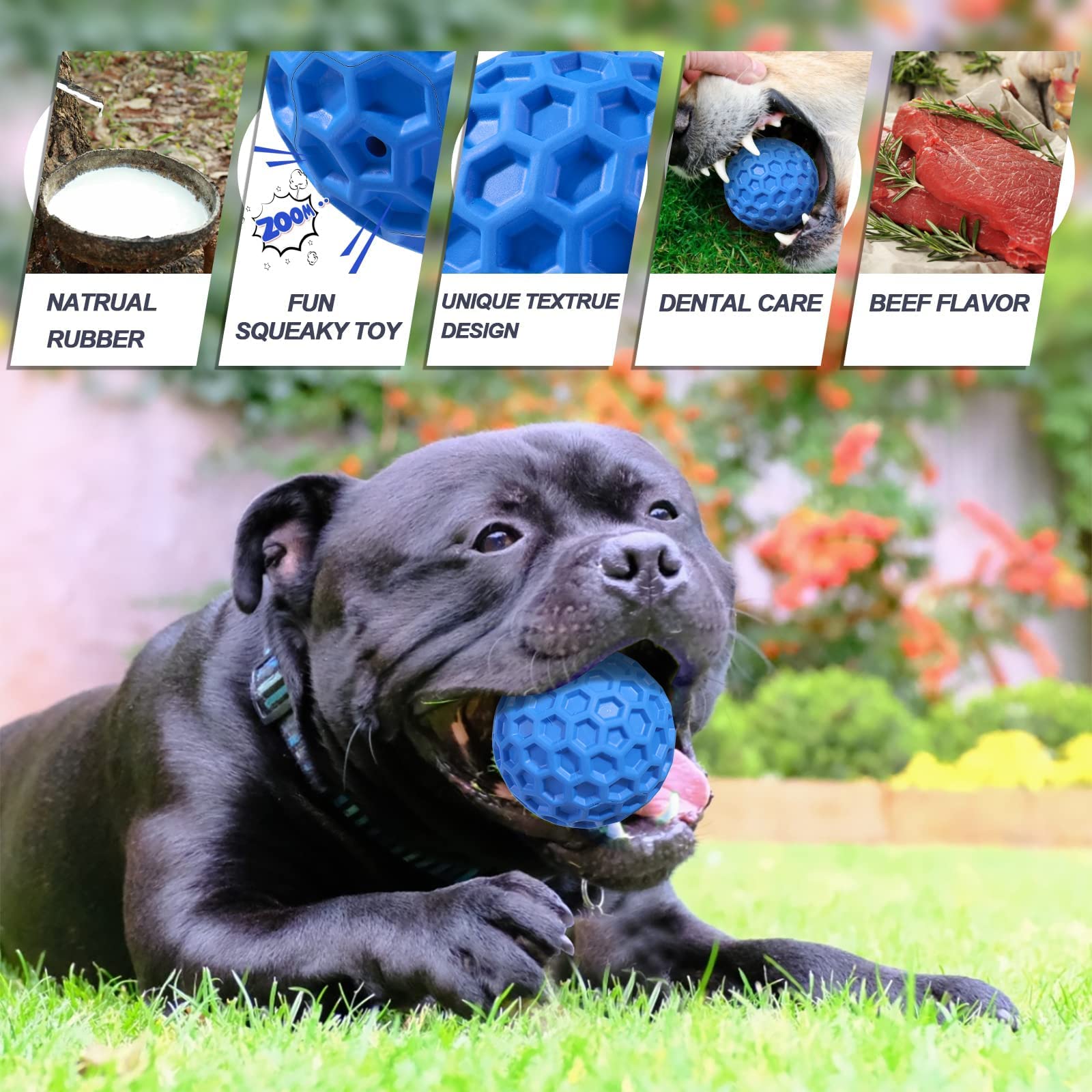 **Durable Natural Rubber Squeaky Dog Balls for Aggressive Chewers – 3.1-Inch Chew Toys for Large & Medium Dogs – Teeth Cleaning & Anxiety Relief – Interactive Play & Training (Blue)**    *(Perfect for Fetch, Training, and Keeping Your Dog Entertained Indoors & Outdoors)*