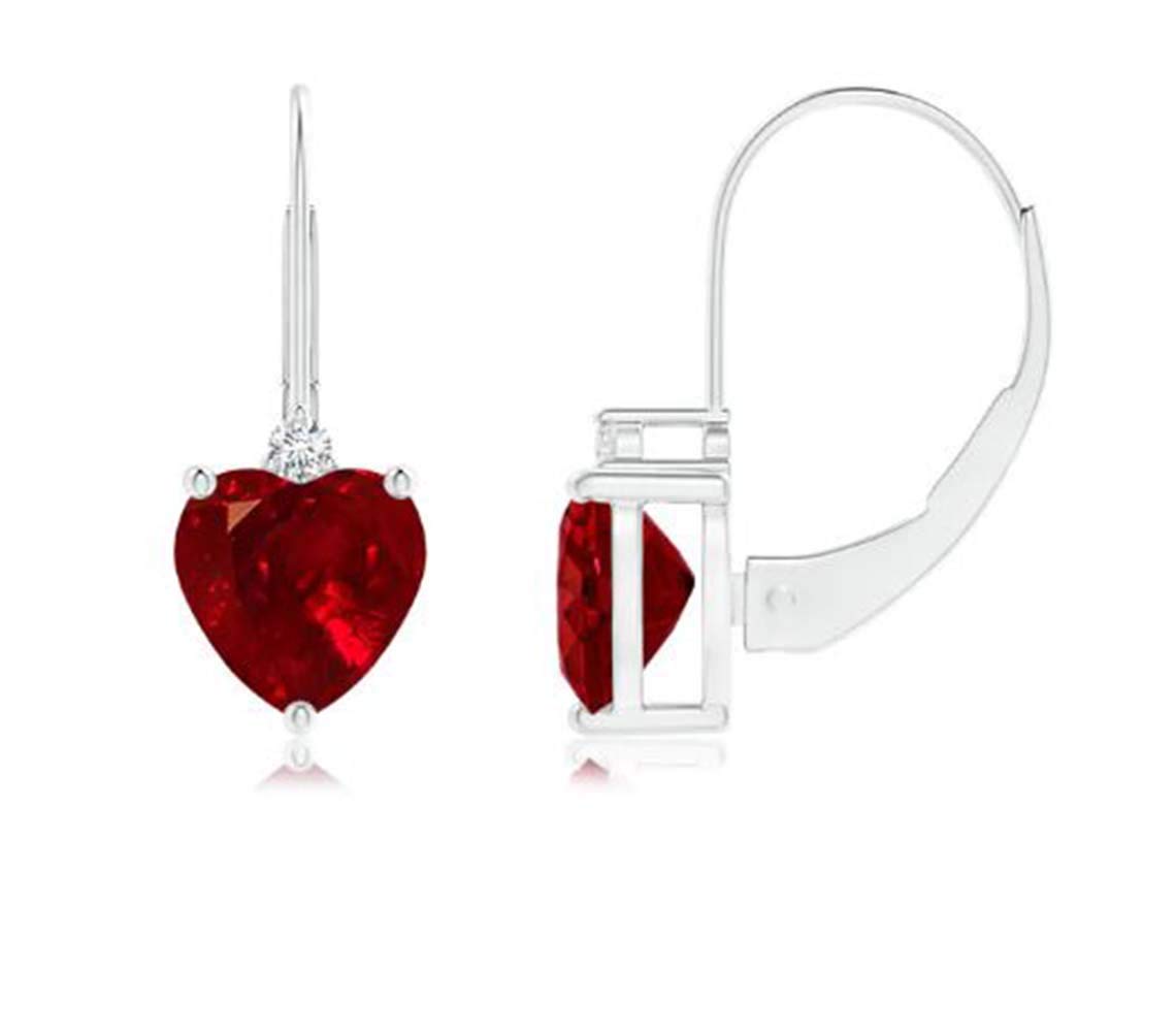2 Carat (2Ctw) Heart-Cut Red Ruby Drop Dangle Earrings for Women & Girls - 14K White Gold Finish - Perfect for Weddings, Parties & Special Occasions