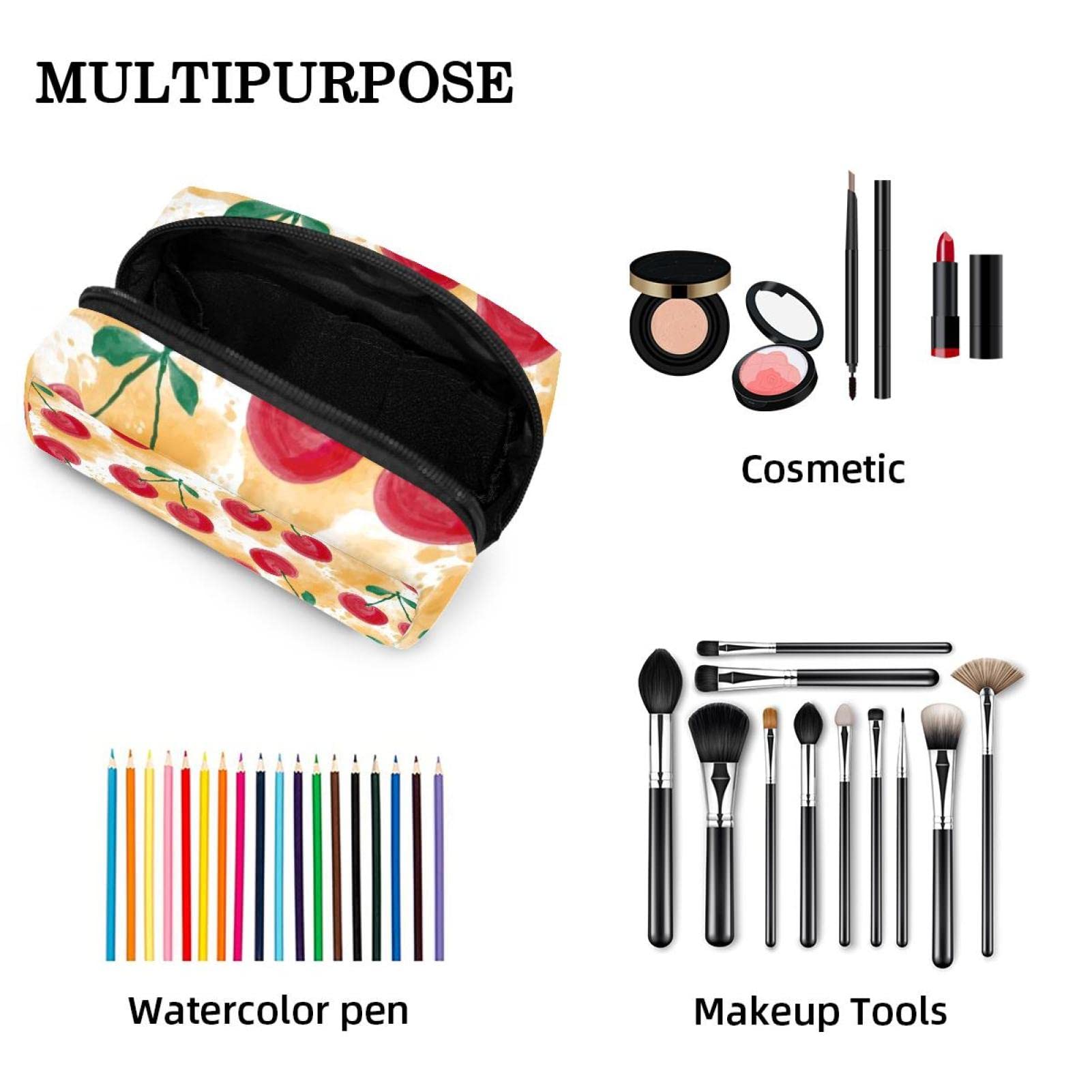 Women's Small Makeup Bag - Travel Cosmetic Organizer with Zipper - Cute Cherry Print Toiletry Pouch for Cosmetics, Jewelry & Essentials - Perfect for Travel, Gym, and Daily Use
