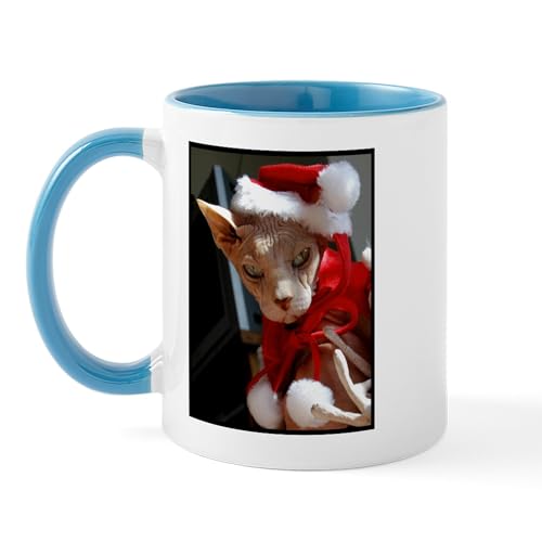 White/Blue Inside - Sphynx Hairless Cat Santa Mug