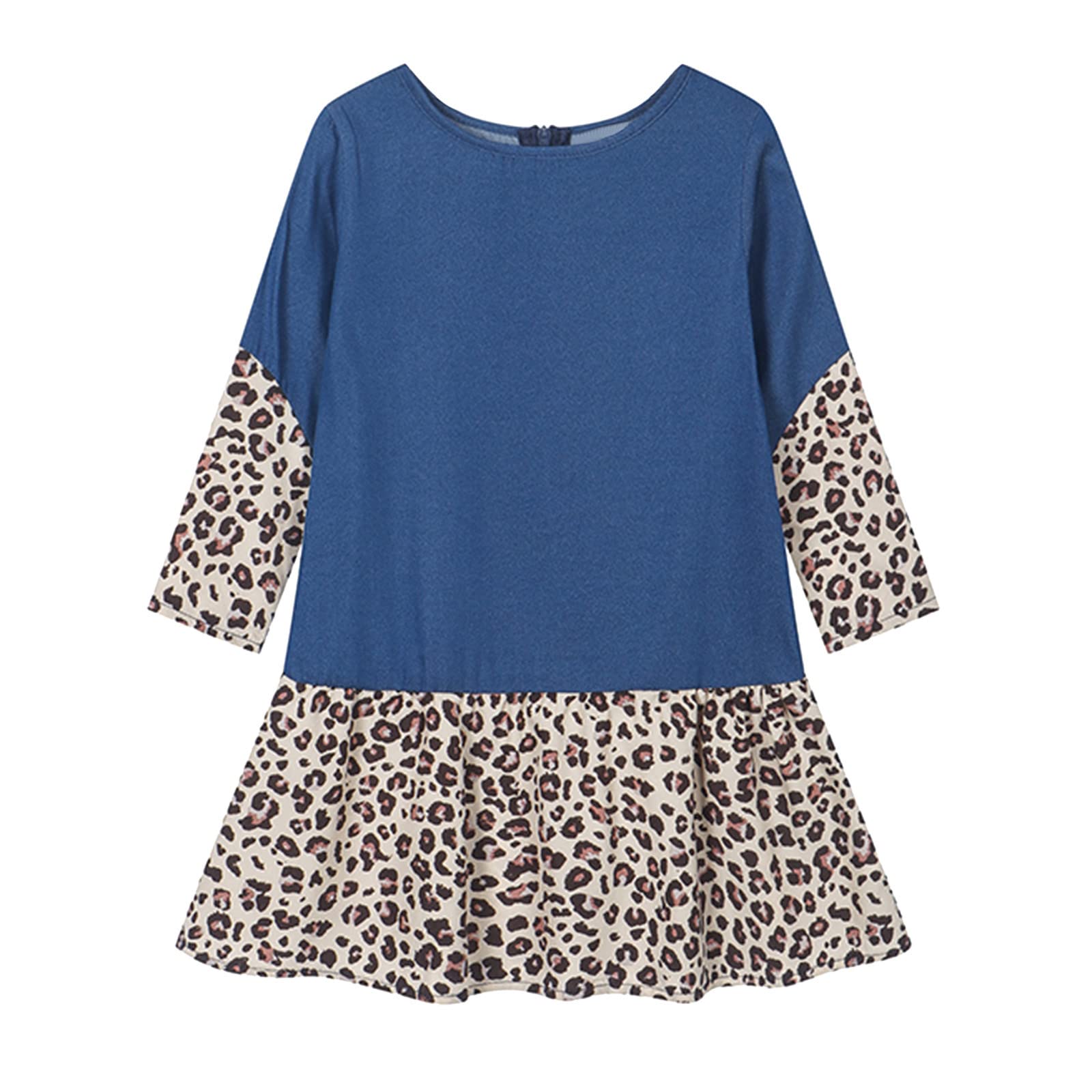 YOYORI Leopard Print Toddler Girls Long Sleeve Beach Dress - Princess Style Summer Outfit for Playdates, Birthday Parties & Beach Vacations