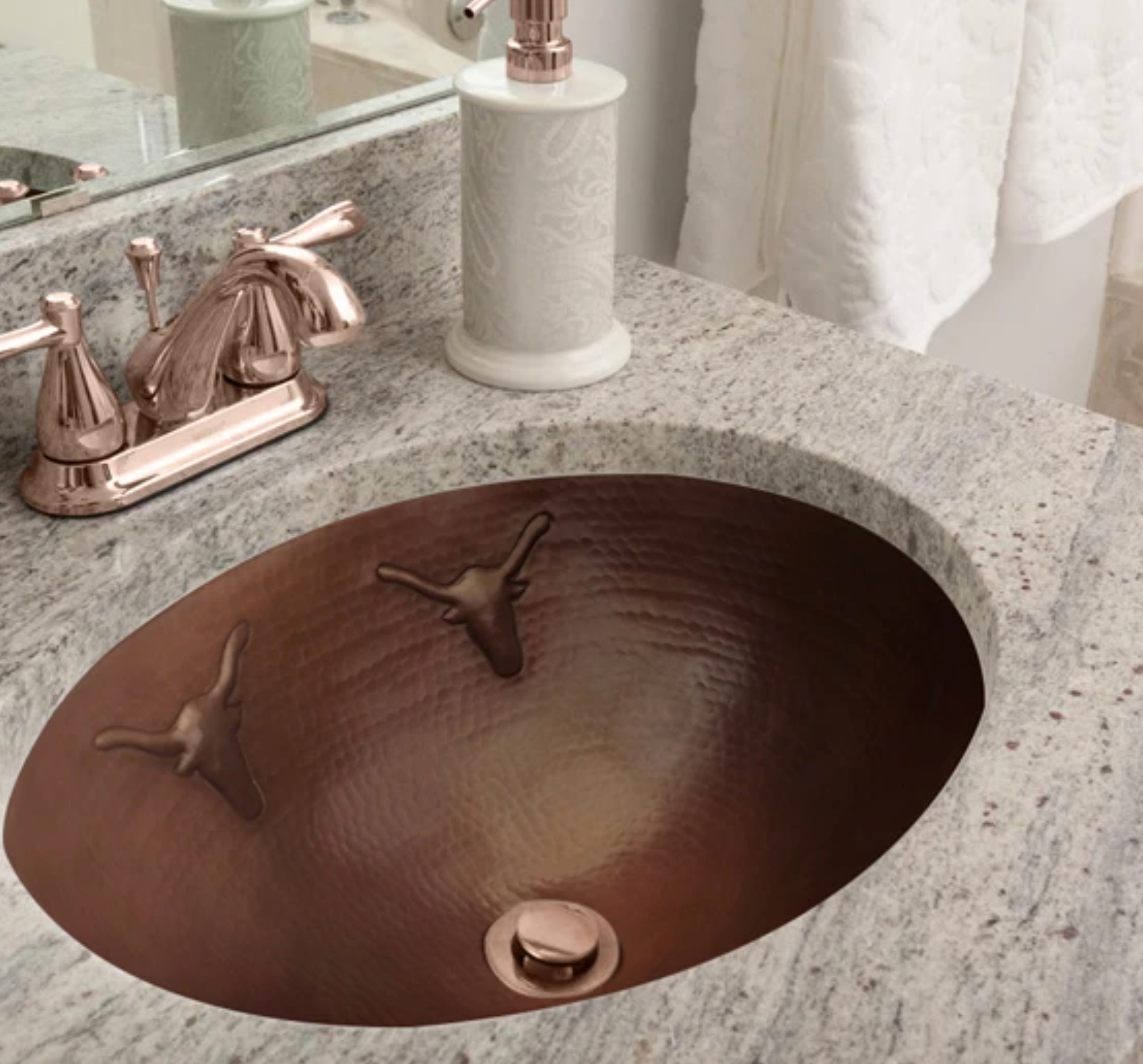 Stylish Oval Copper Sink with Longhorns Design - Perfect for Rustic Farmhouse, Western, and Ranch Style Bathrooms & Kitchens