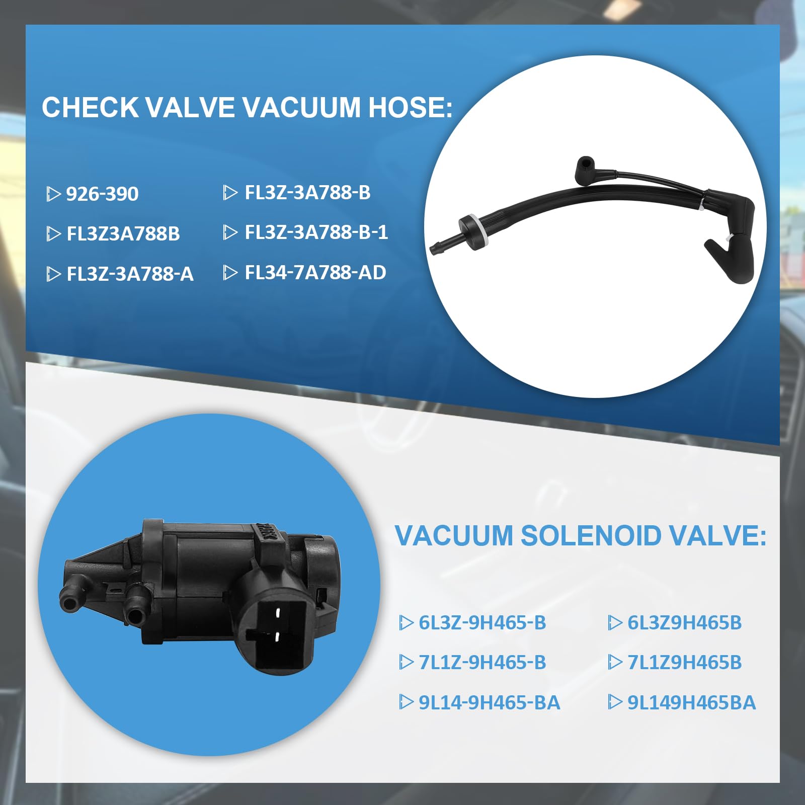 **7L1Z-9H465-B 4X4 4WD Vacuum Solenoid Valve FL3Z-3A788-B Check Valve Vacuum Hose - Compatible with Ford F150, Expedition, Lincoln Navigator - Replaces 926-390, FL34-7A788-AD - Perfect for Auto Hub Lock & Vacuum Line Tube Repairs**