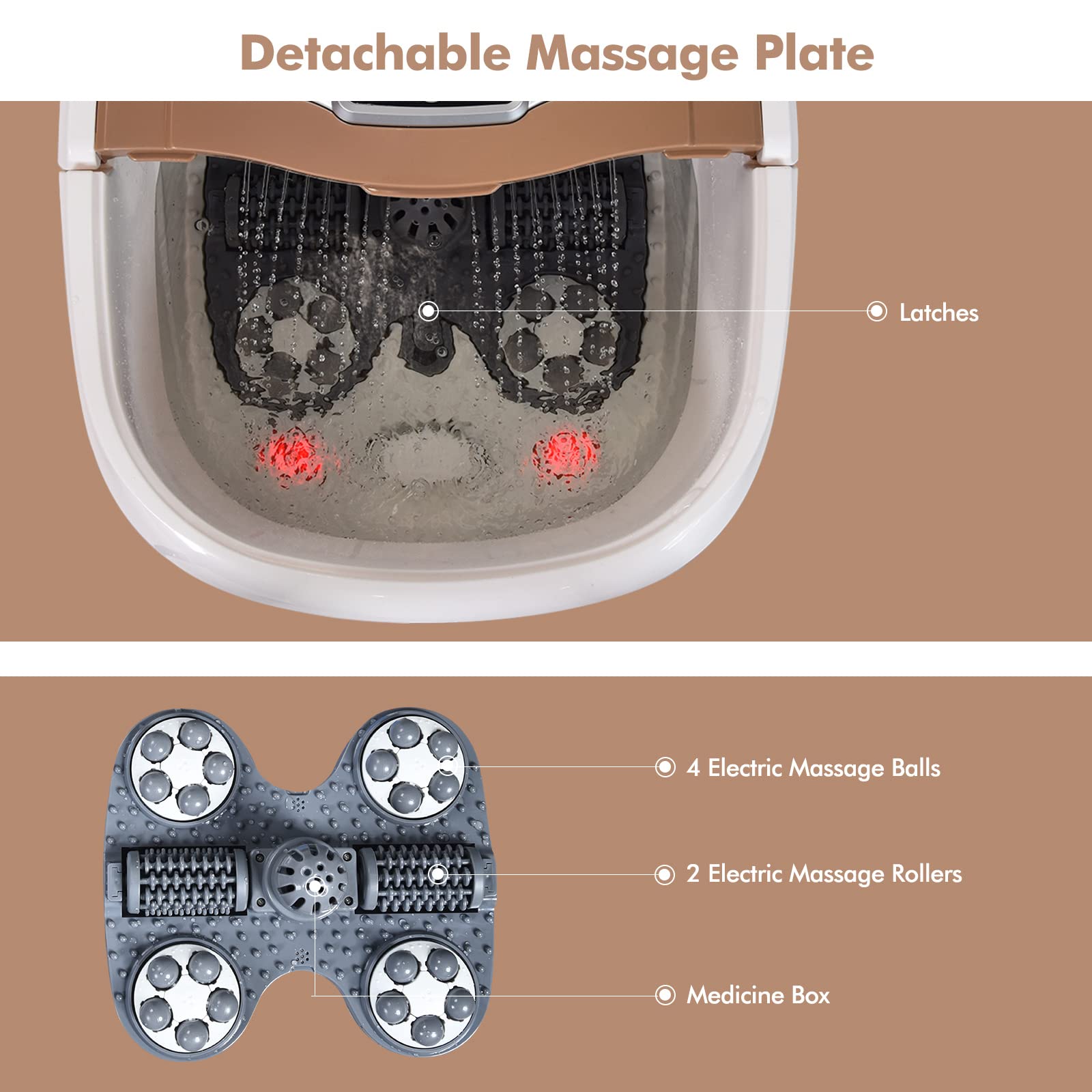 COSTWAY Electric Foot Spa Massager with Motorized Rollers, Shiatsu Massage, Heated Water, Red Light Therapy, Adjustable Temperature & Timer - Relaxing Foot Bath for Stress Relief & Circulation (Coffee) - Perfect for Home Spa, Post-Workout Recovery & Self-Care Evenings