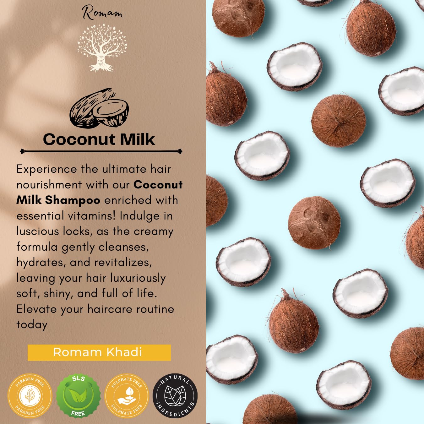 Romantic Coconut Milk Protein Shampoo with Wheat & Silk - SLS & Paraben Free - 210ml Natural Hair Care for Dry & Damaged Hair - Perfect for Daily Use & Salon-Quality Results at Home