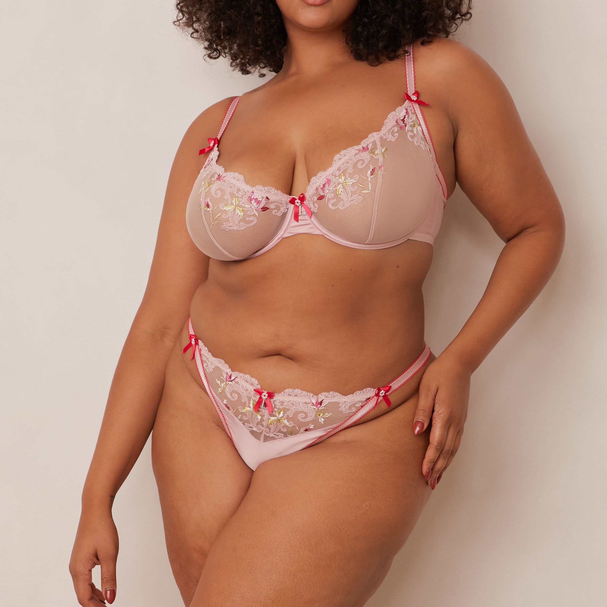 Bloom Embroidered Balcony Bra - Lace Bralette for Women, Comfortable Wireless Push Up Bra in Soft Pink | Perfect for Everyday Wear, Lounge & Sleep