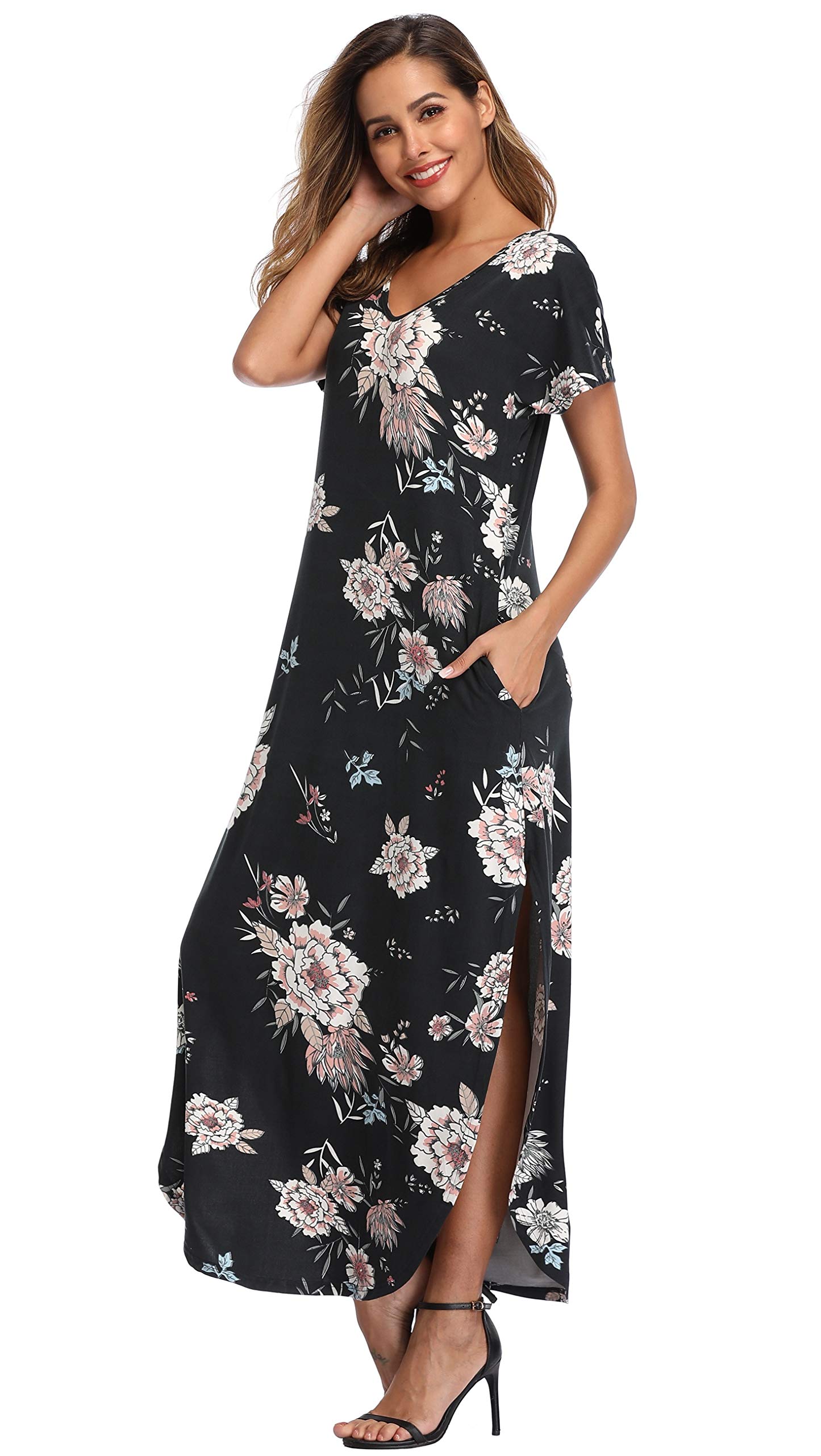 Floral Print Women's Maxi Dress - Long Casual Summer Dress with Pockets for Beach, Party & Vacation | Lightweight Flowy Boho Dress for Outdoor Events, Date Night & Travel