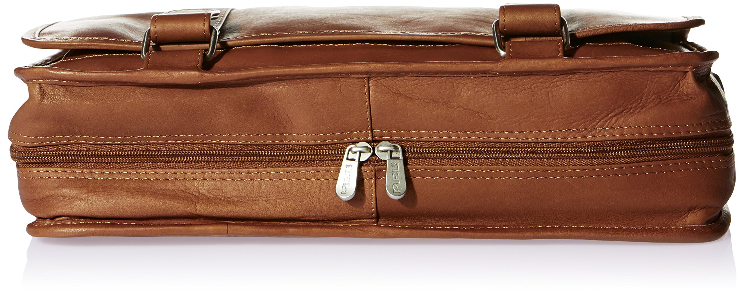 Premium Double Loop Expandable Laptop Briefcase - Saddle Brown Leather Business Bag for 15.6