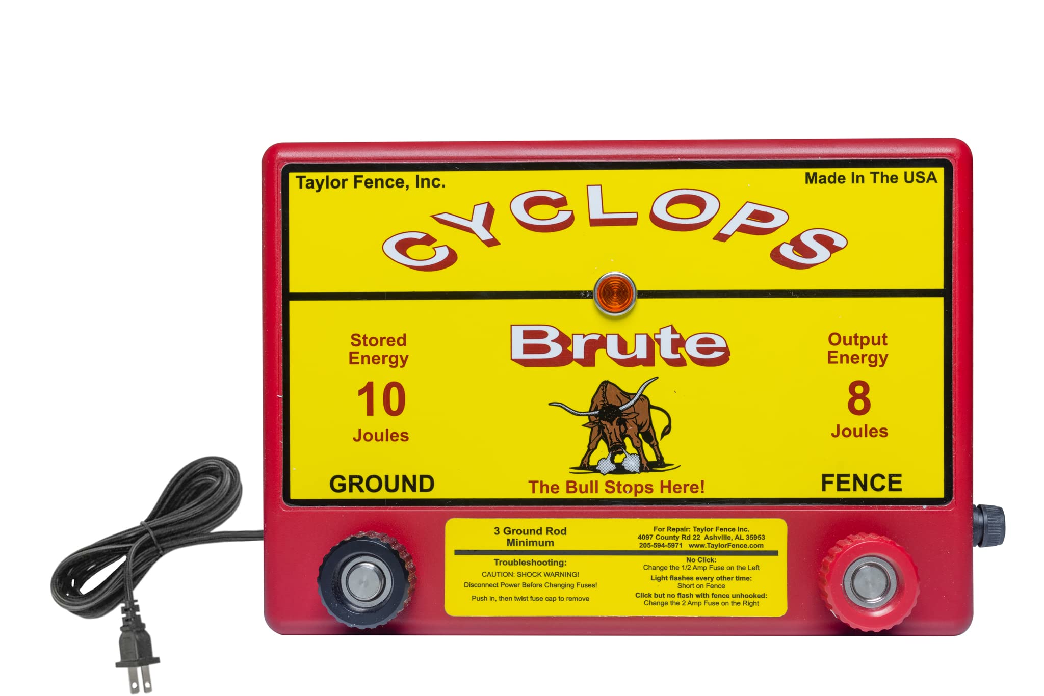 Cyclops Brute 8 Joule Electric Fence Charger AC Powered - Heavy Duty Livestock & Farm Security Fence Energizer for Cattle, Horses & Predator Control