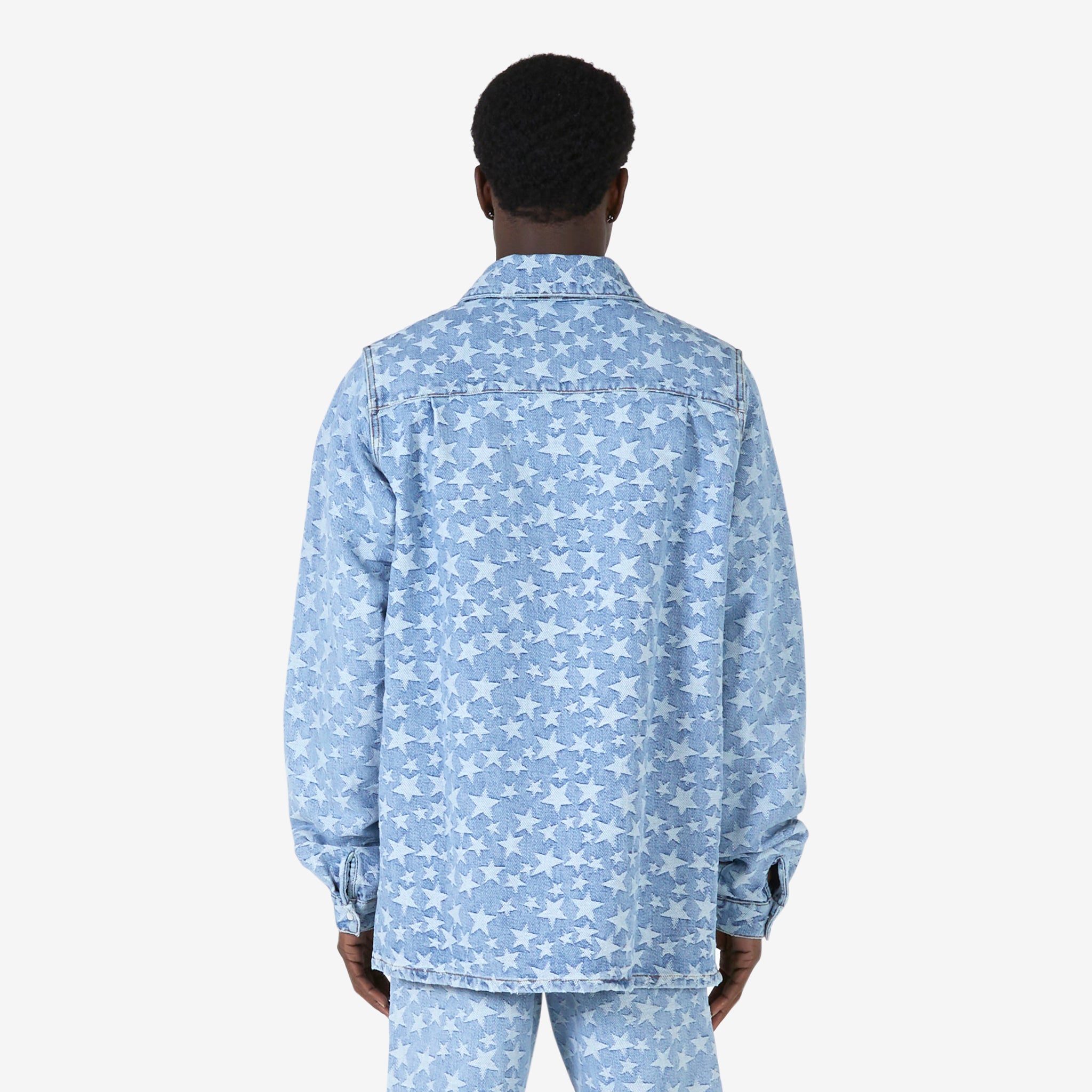 Light Blue Denim Jacquard Overshirt for Men - Stylish Casual Layering Shirt for Spring & Fall Outfits | Perfect for Work, Date Night & Weekend Wear