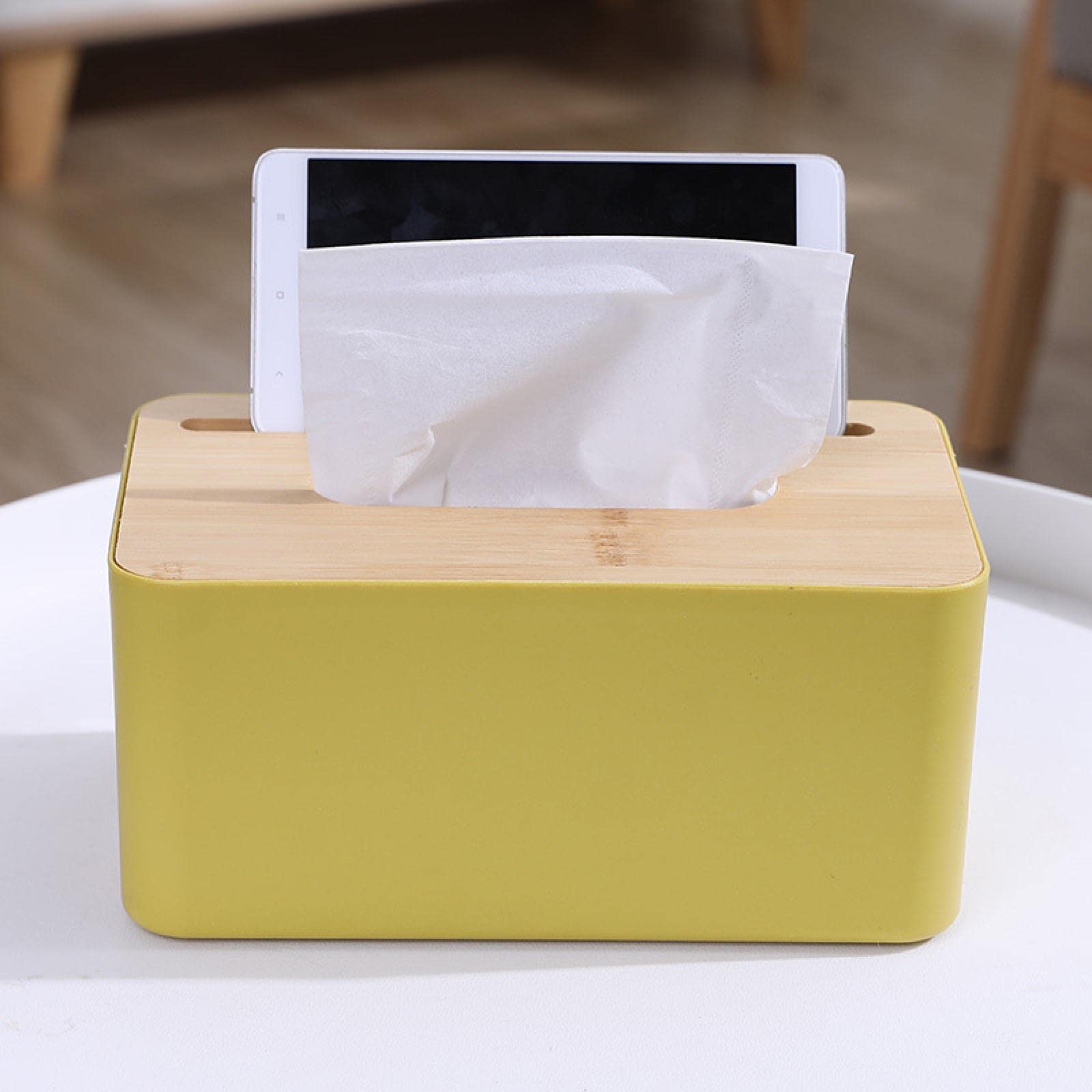 Premium Tissue Box Cover - Rectangular Removable Tissue Holder Dispenser for Bathroom Vanity, Countertop, Dresser & Nightstand | Yellow Home Decor for Bedroom, Office & Living Room Organization