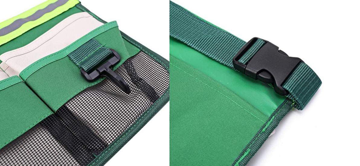 7-Pocket Gardening Tool Waist Bag with Reflective Strap - Durable Gardening Belt for Women & Men - Perfect for Home Garden, Landscaping & Outdoor Work (Green)