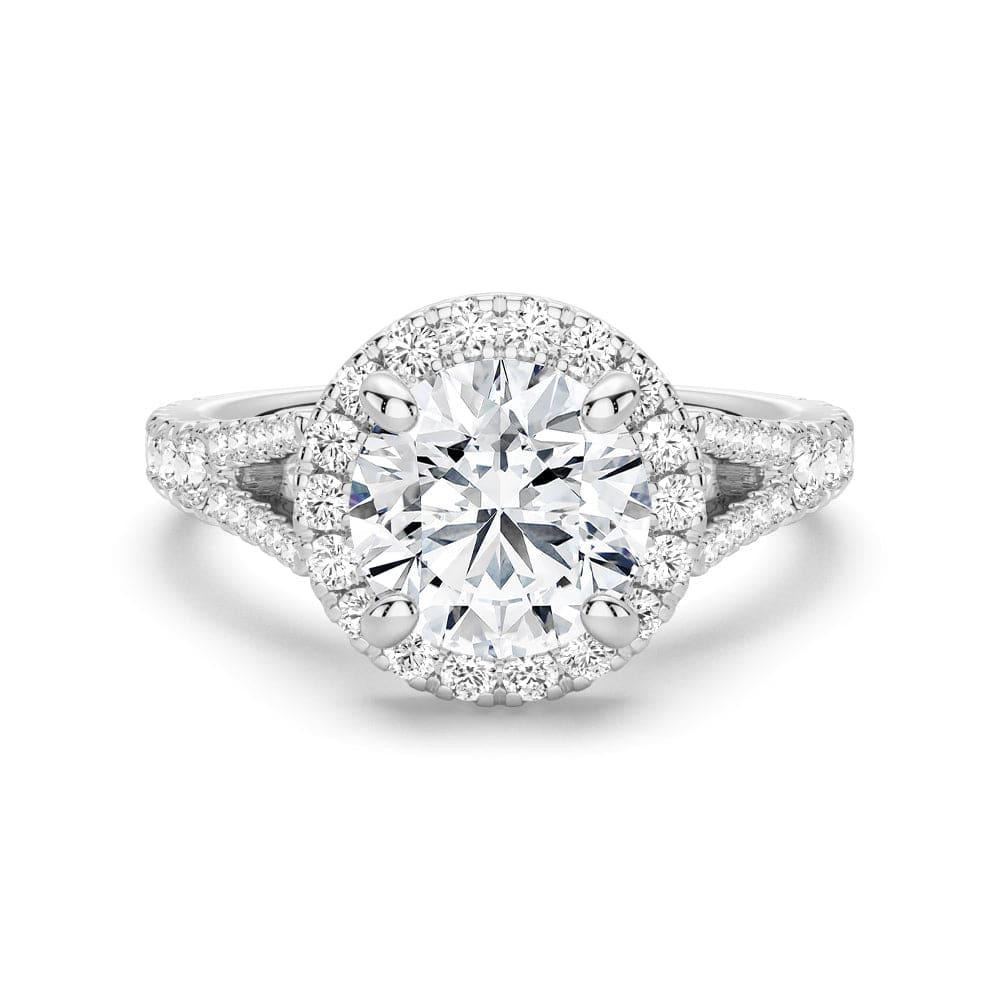 Round Cut Split Shank Moissanite Halo Engagement Ring for Women - 1.5ct Diamond Alternative Wedding Band, Promise Ring - Perfect for Proposals, Anniversaries & Special Occasions