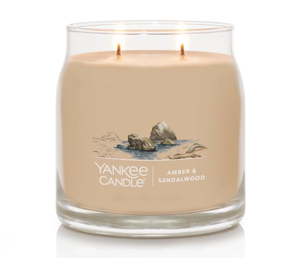 Yankee Candle Seaside Woods Medium Signature Jar Candle - 14.5oz Scented Candle for Home, Relaxation & Aromatherapy - Perfect for Living Room, Bedroom & Bathroom Decor