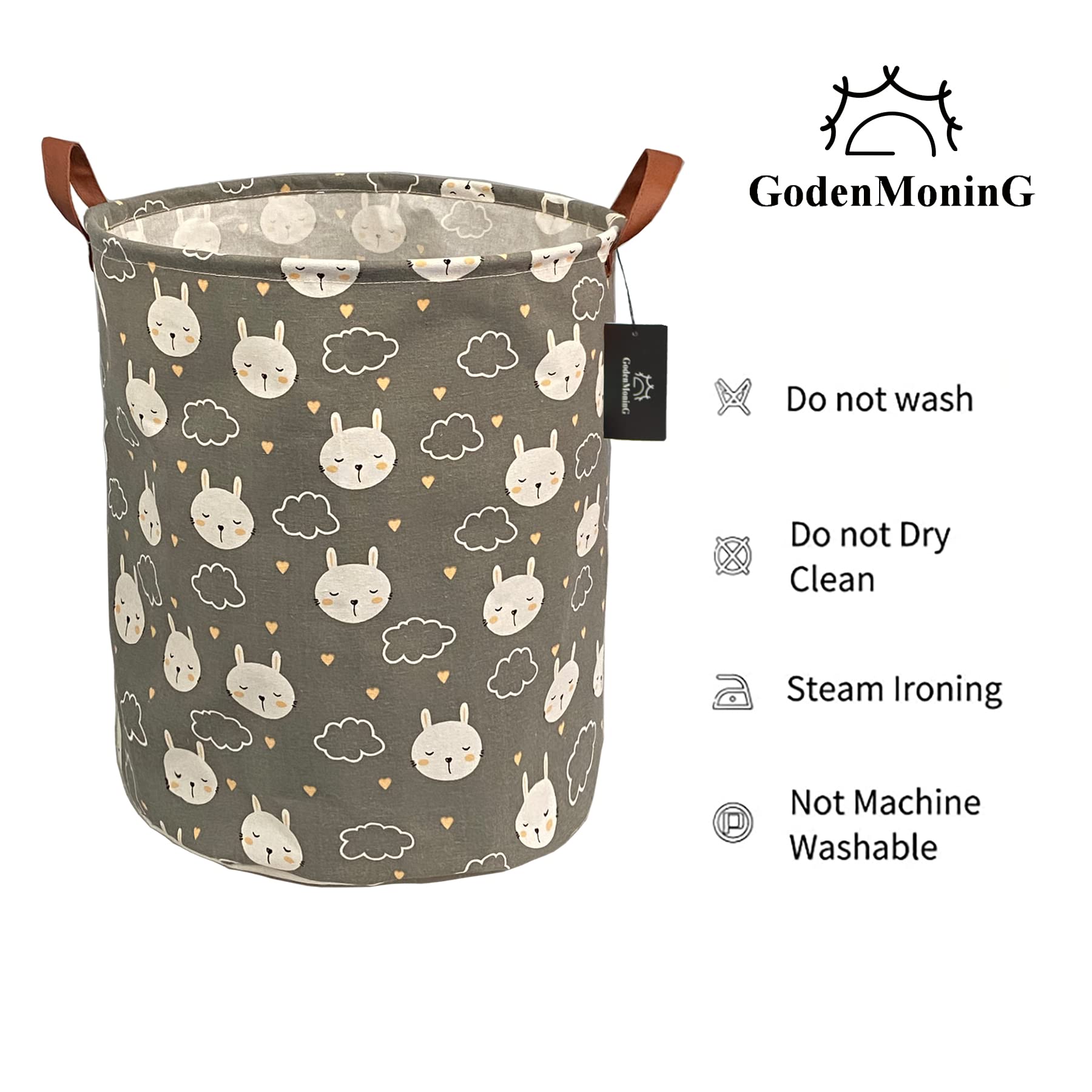 Foldable Laundry Hamper Basket - Large Waterproof Collapsible Storage Bin with Handles for Home Organization, Nursery, Toys & Clothes (Grey Bunny) | Perfect for Small Spaces, Kids Room & Laundry Room Storage