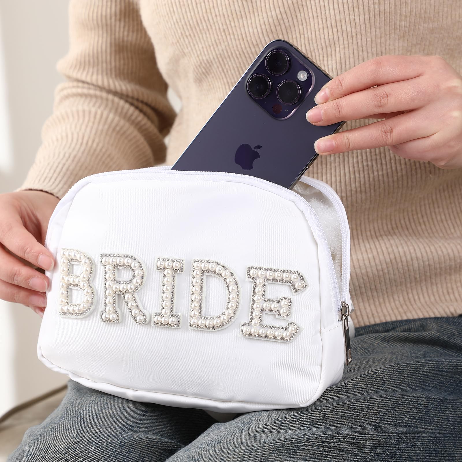 Elegant Pearl Fanny Pack for Bride - White Waist Bag Wedding Accessory | Perfect Bachelorette Gift, Bridal Shower Present & Wedding Day Essential - Ideal for Bridal Parties, Honeymoon Travel & Special Occasions