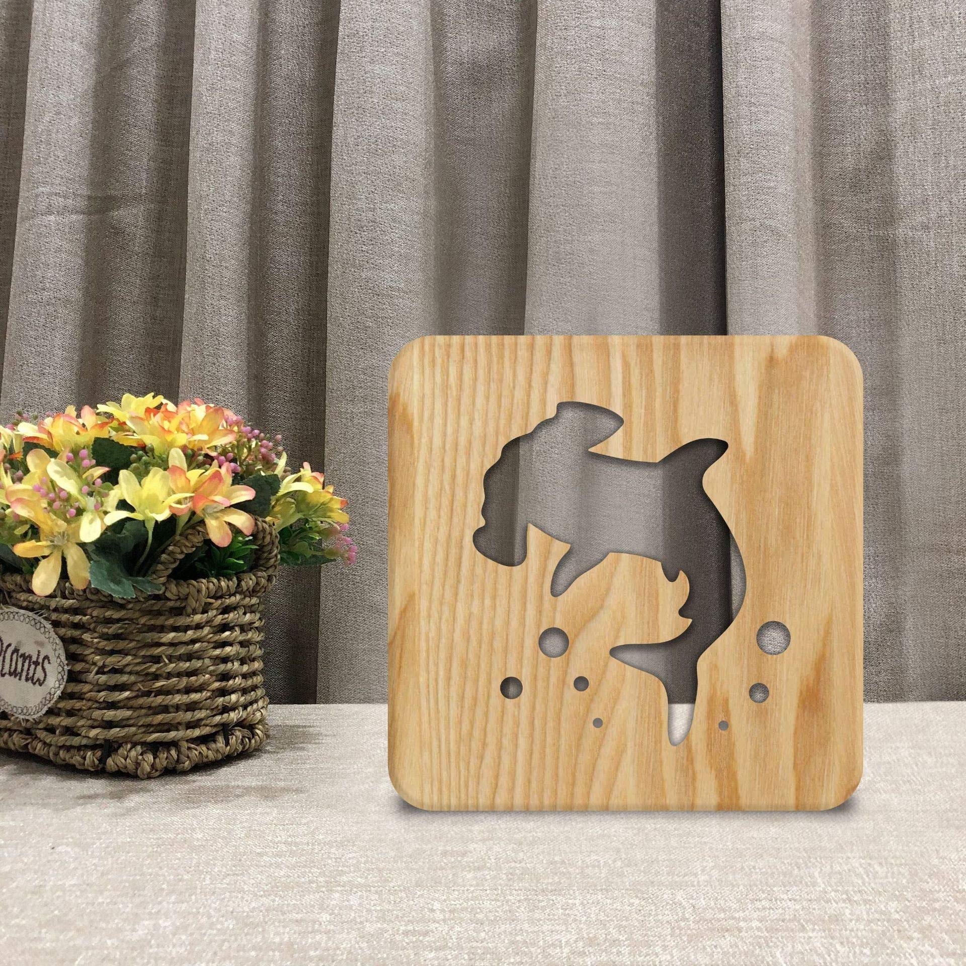 Hammerhead Shark 3D Wooden LED Night Light - Modern Home Decor, Bedroom & Nursery Lamp, Unique Table Light Gift for Kids & Adults | Perfect for Shark Lovers, Themed Rooms & Nighttime Ambiance