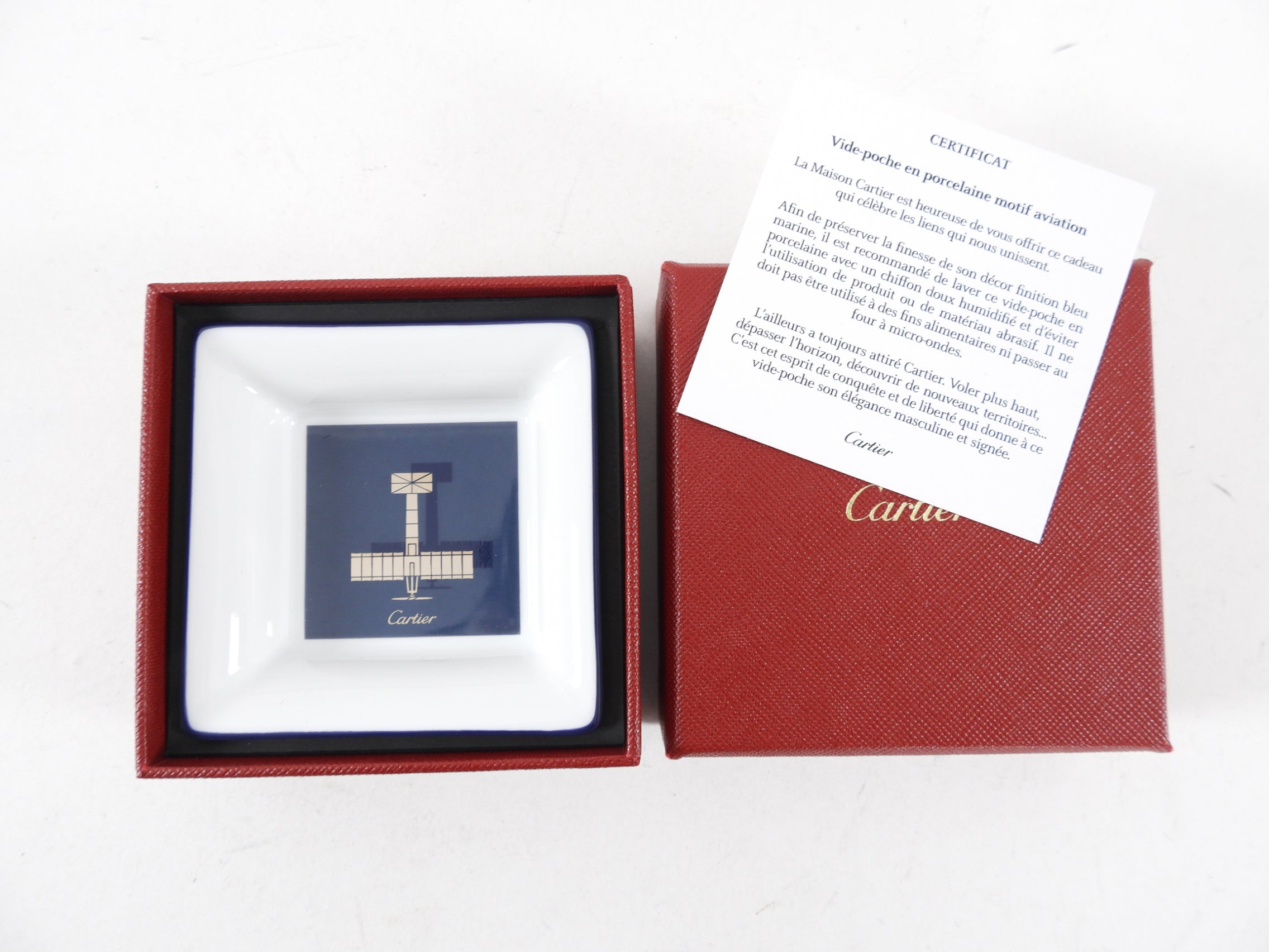 Cartier Blue Airplane Design Porcelain Trinket Dish - Elegant Decorative Tray for Jewelry & Small Items | Perfect for Home Decor, Gift Giving & Vanity Organizing