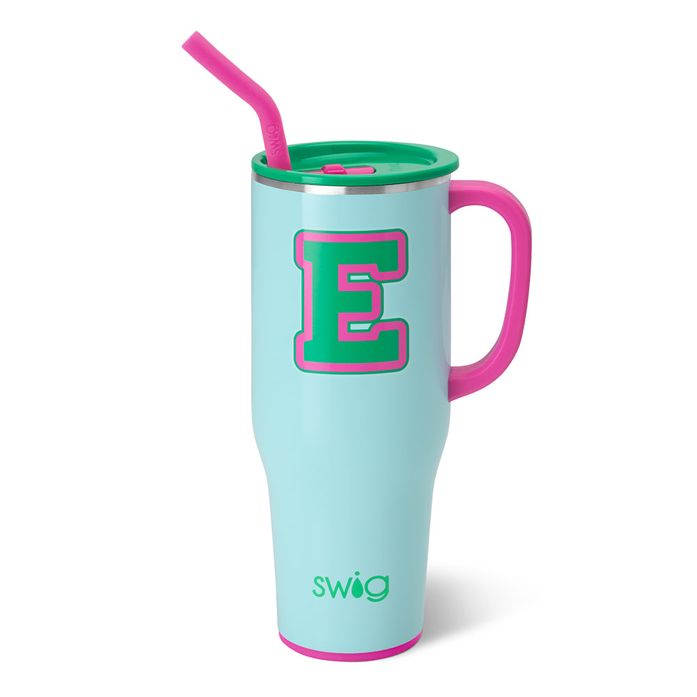 Prep Rally Initial E Mega Mug 40oz - Personalized Large Insulated Tumbler for Coffee, Tea & Cold Drinks - Perfect for Office, Travel & Outdoor Adventures