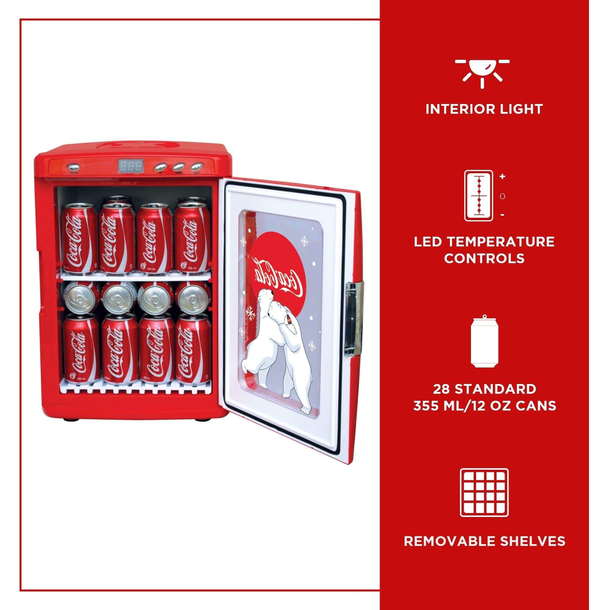 Retro Coca-Cola 25L Mini Fridge with Polar Bear Design - Portable Cooler & Warmer for Drinks, Snacks, Skincare & Cosmetics - AC/DC Power - Perfect for Bedroom, Office, Dorm, Travel & Home Decor