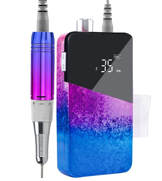 Lumcrissy Professional Rechargeable Electric Nail Drill Machine - 35000 RPM Portable E-File with Battery for Nail Polishing, Shaping & Removing | Rainbow Color | Perfect for Home Manicures & Salon Professionals
