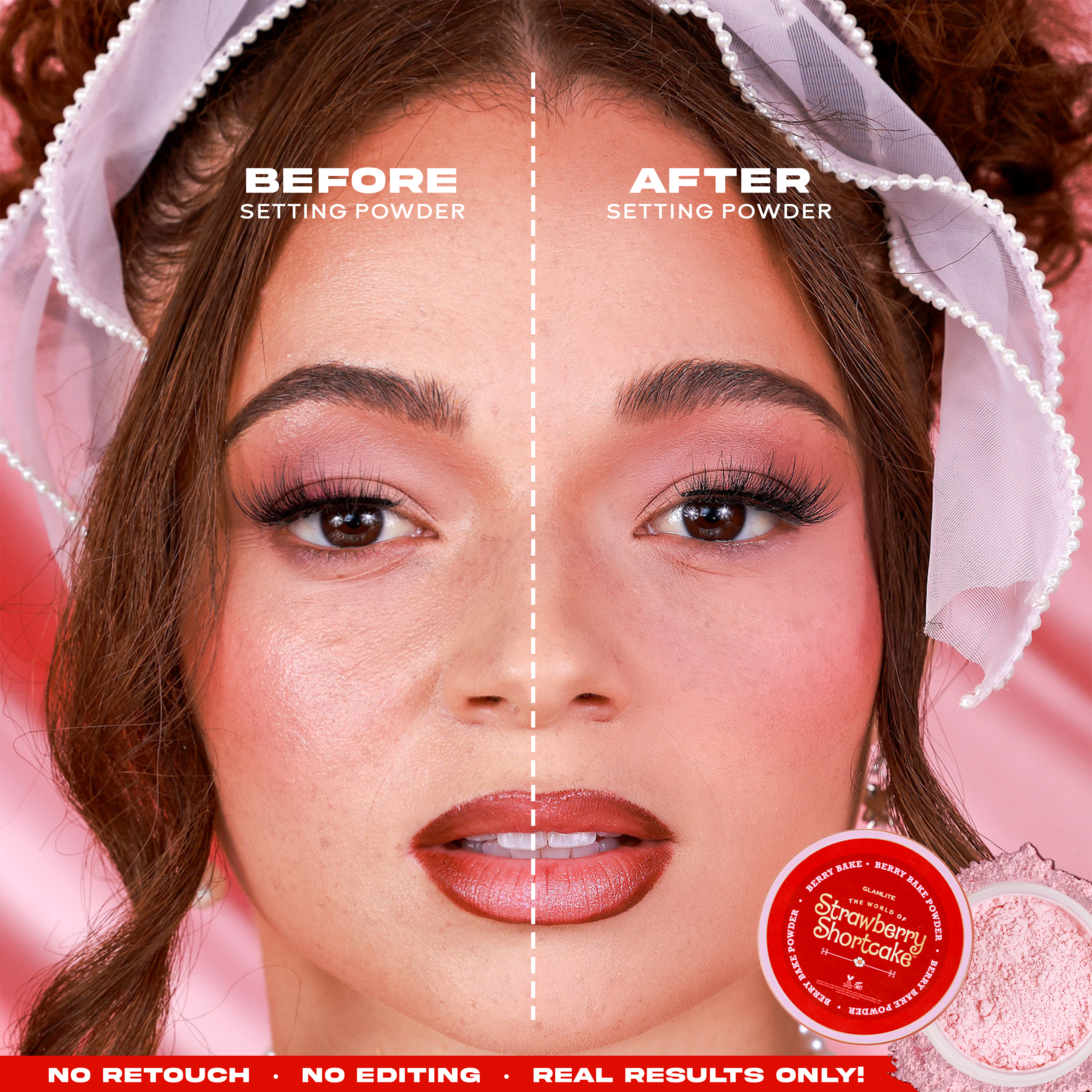 Strawberry Shortcake Bake & Set Powder - Long-Lasting Makeup Setting Powder for Oily Skin, Perfect for Baking & Finishing - Ideal for Daily Use, Special Occasions, and Professional Makeup Artists