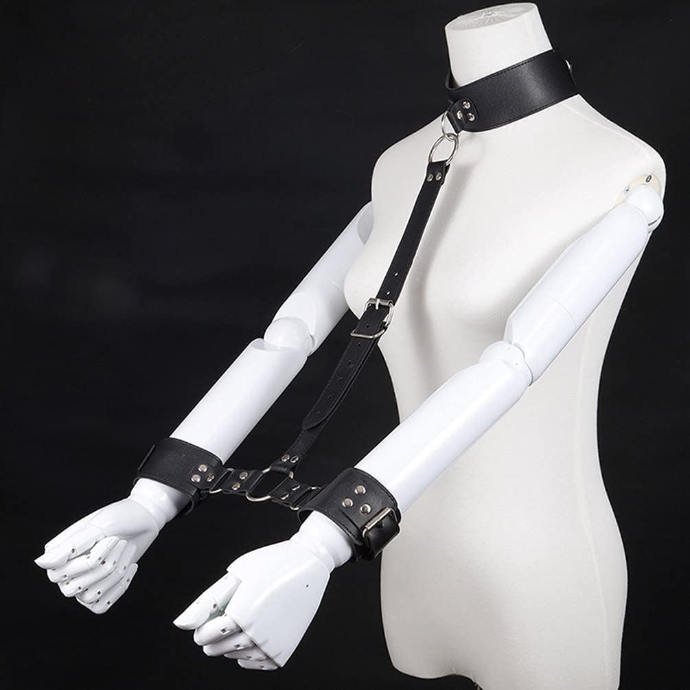 Premium Faux Leather BDSM Collar & Handcuffs Set - Adjustable Restraint Harness Choker with Wristbands for Couples Roleplay, Bondage Sex Games (Perfect for Valentine's Day, Bachelorette Parties & Spicy Bedroom Adventures)