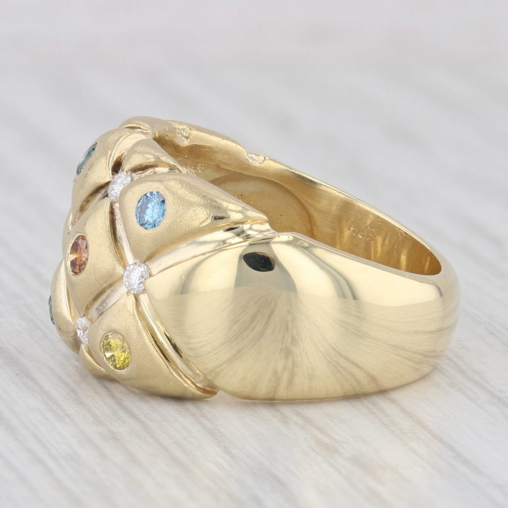 0.47ctw Multicolor Diamond Crosshatch Ring - 18k Yellow Gold Size 7.25 - Elegant Wedding Band, Anniversary Gift, Valentine's Day Jewelry for Her