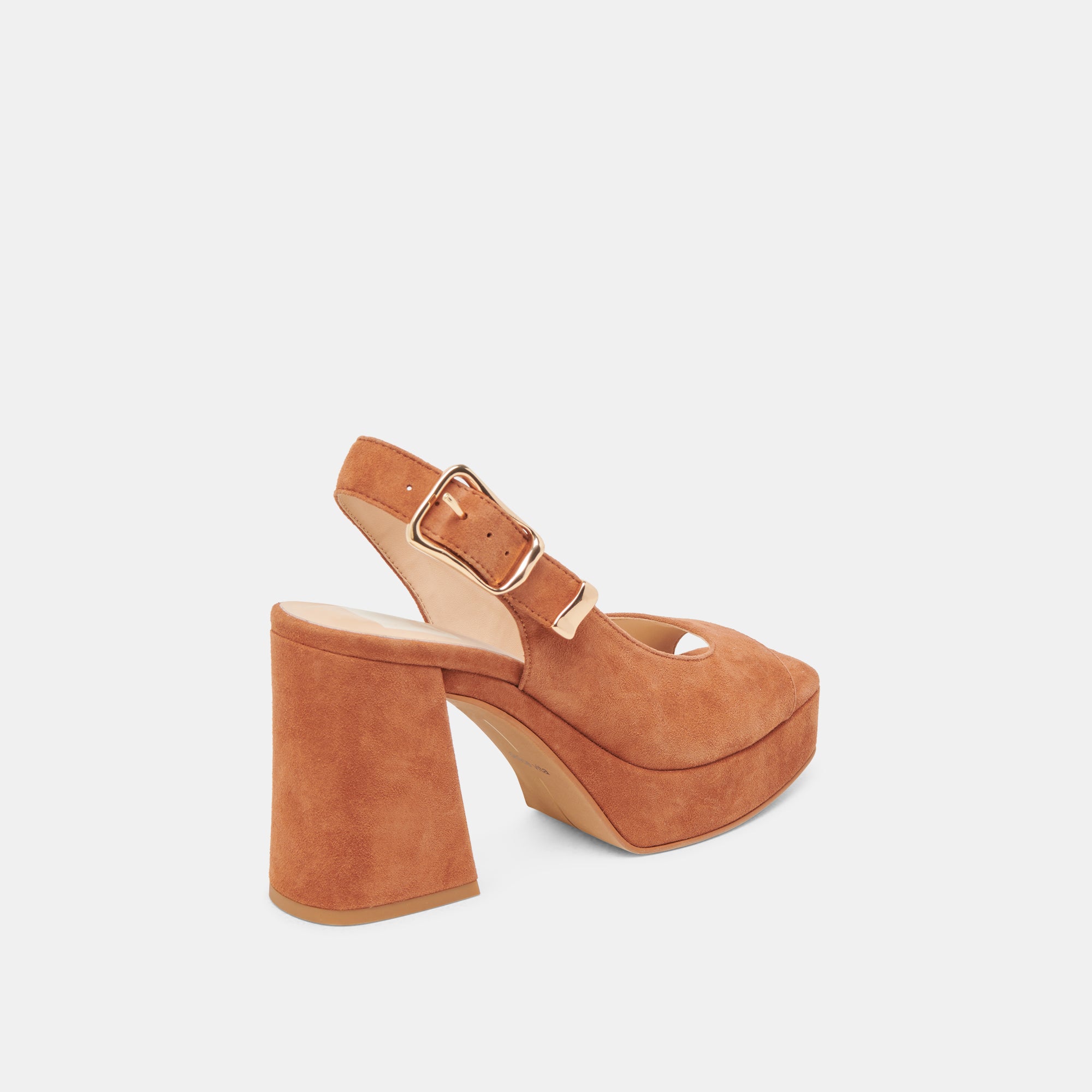 FLORES Women's Chunky Block Heels in Caramel Suede - Comfortable & Stylish High Heels for Work, Party & Evening Events