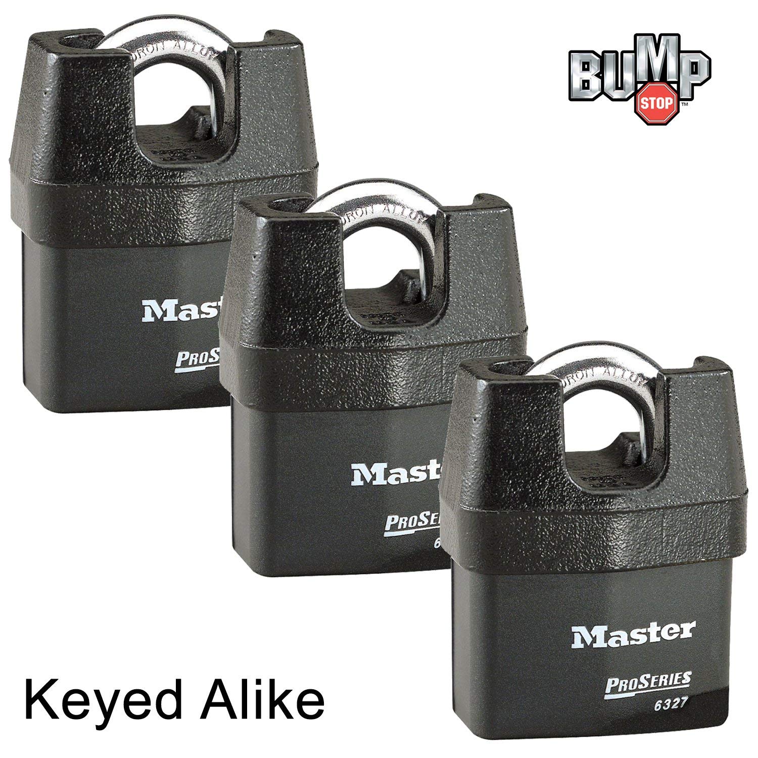 Master Lock Pro Series 6327NKA-3 High Security Padlock (3-Pack) with BumpStop Technology - Heavy Duty Outdoor Use for Gates, Storage Units & Sheds