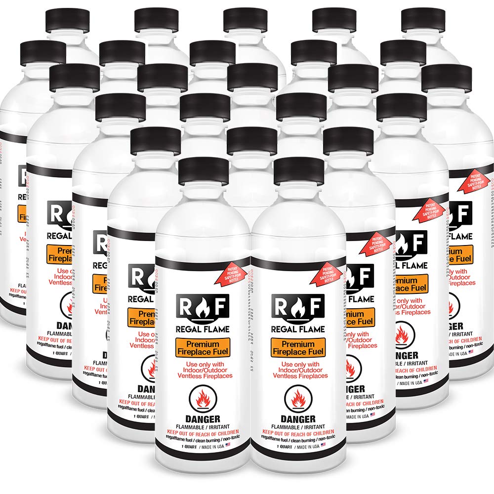 Regal Flame Premium 1 Quart Bio-Ethanol Fireplace Fuel - 24 Pack - Clean Burning, Odorless, Eco-Friendly Ethanol Fuel for Indoor/Outdoor Fireplaces, Fire Pits & Tabletop Burners - Perfect for Home, Patio & Restaurant Use