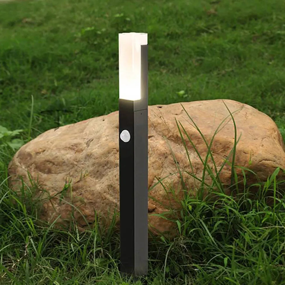 Outdoor LED Sensor Bollard Lights - Rectangular Solar Powered Garden Path Lighting for Driveway, Walkway, and Landscape