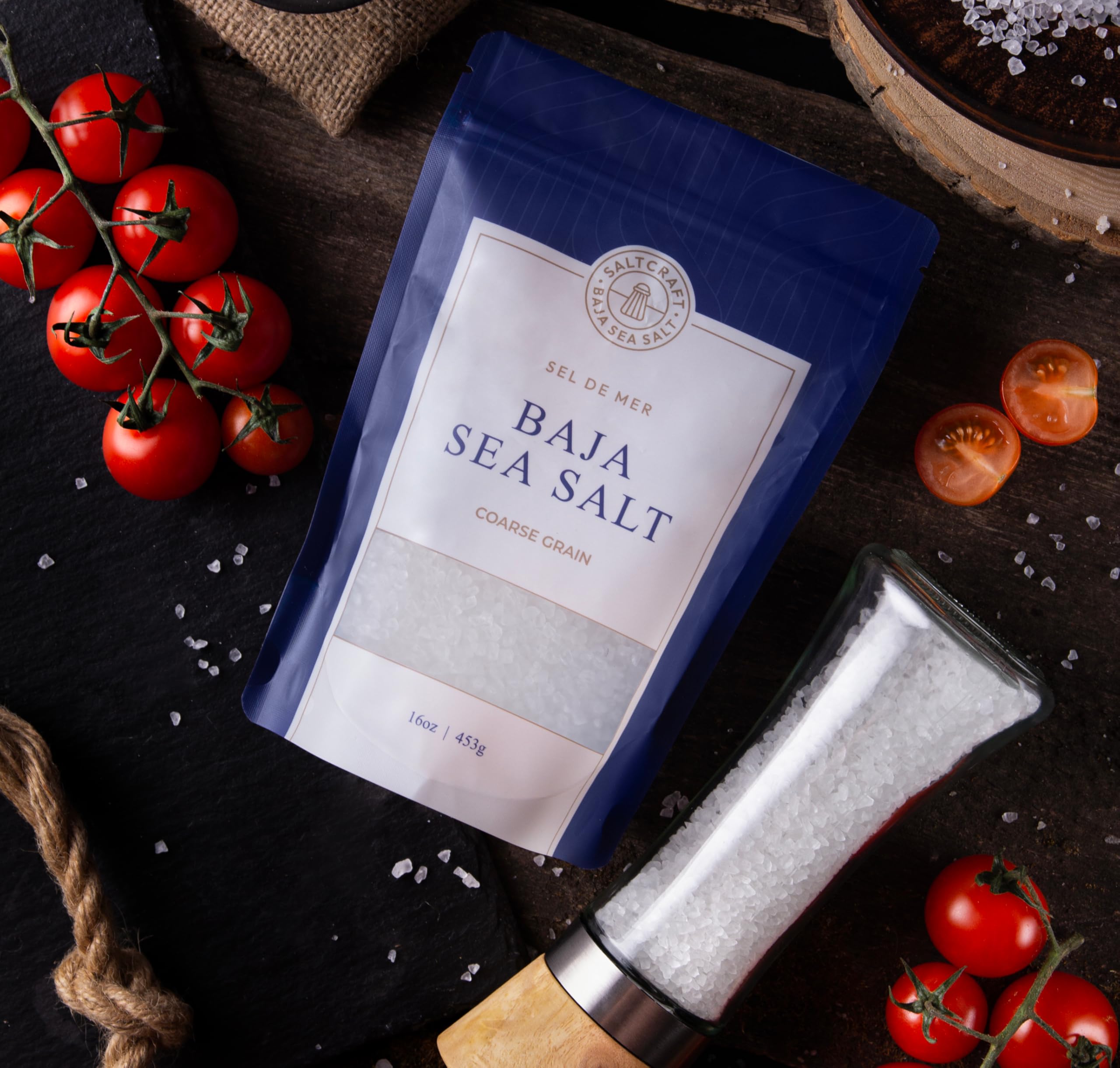 Baja Sea Salt Coarse Grain - Low Sodium 30%, Kosher Certified, Non-GMO Mineral Salt - Perfect for Grinders & Cooking - 8 Ounce - Ideal for Seasoning, Baking & Gourmet Dishes