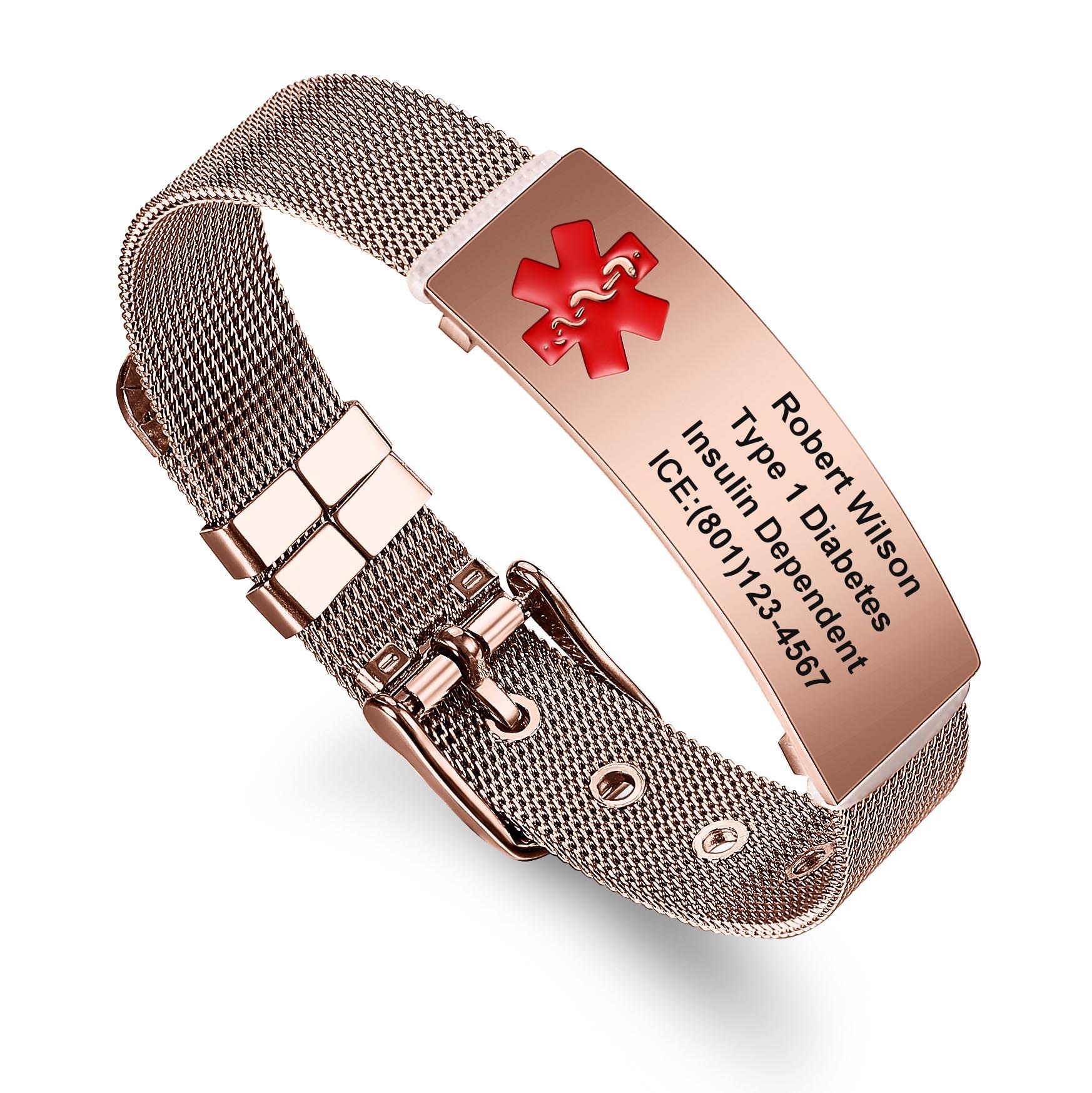 Custom Medical ID Bracelets for Women & Girls - Personalized Stainless Steel Mesh Alert Bracelet with Free Engraving | Adjustable Emergency Wristband for Allergies, Diabetes & Daily Safety