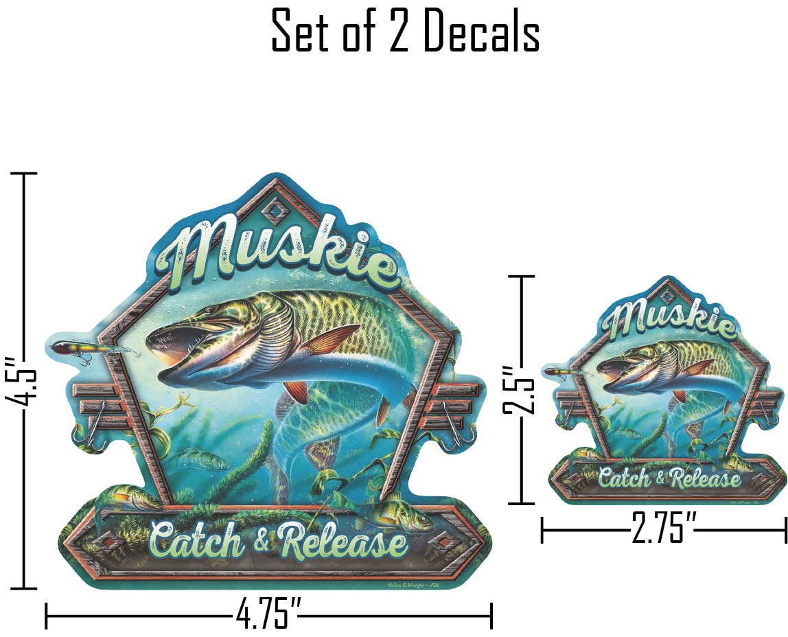 Premium Muskie Catch & Release Fishing Decals - Set of 2 Durable Vinyl Stickers for Cars, Trucks, Boats, Tumblers & Laptops - Perfect for Anglers & Fishing Enthusiasts