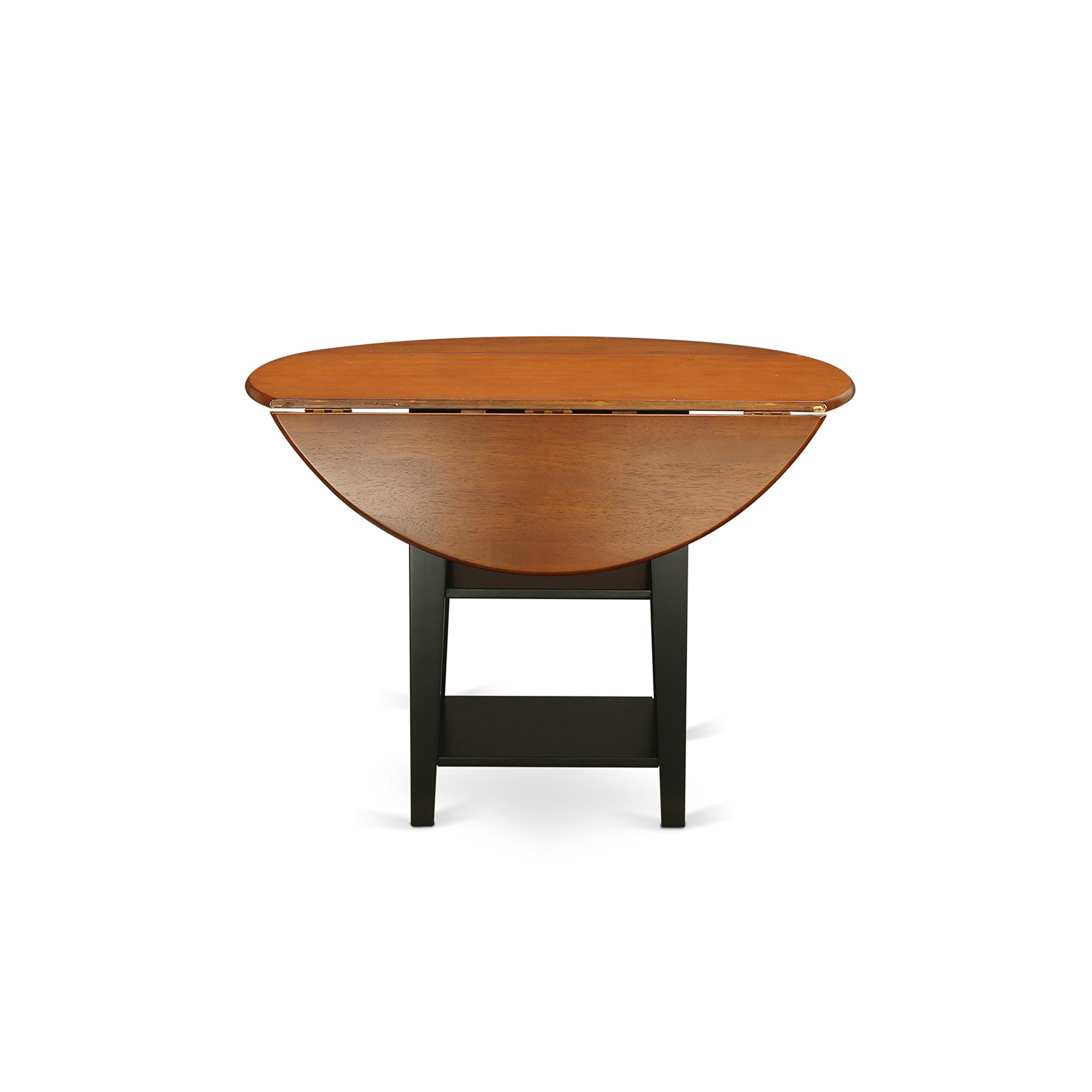 East West Furniture SUAN3-BCH-W 3-Piece Round Dining Table Set with Drop Leaf & Storage Shelves - 42x42 Inch Black Cherry Wood Kitchen Table & 2 Chairs - Perfect for Small Spaces, Breakfast Nooks & Apartment Dining Areas