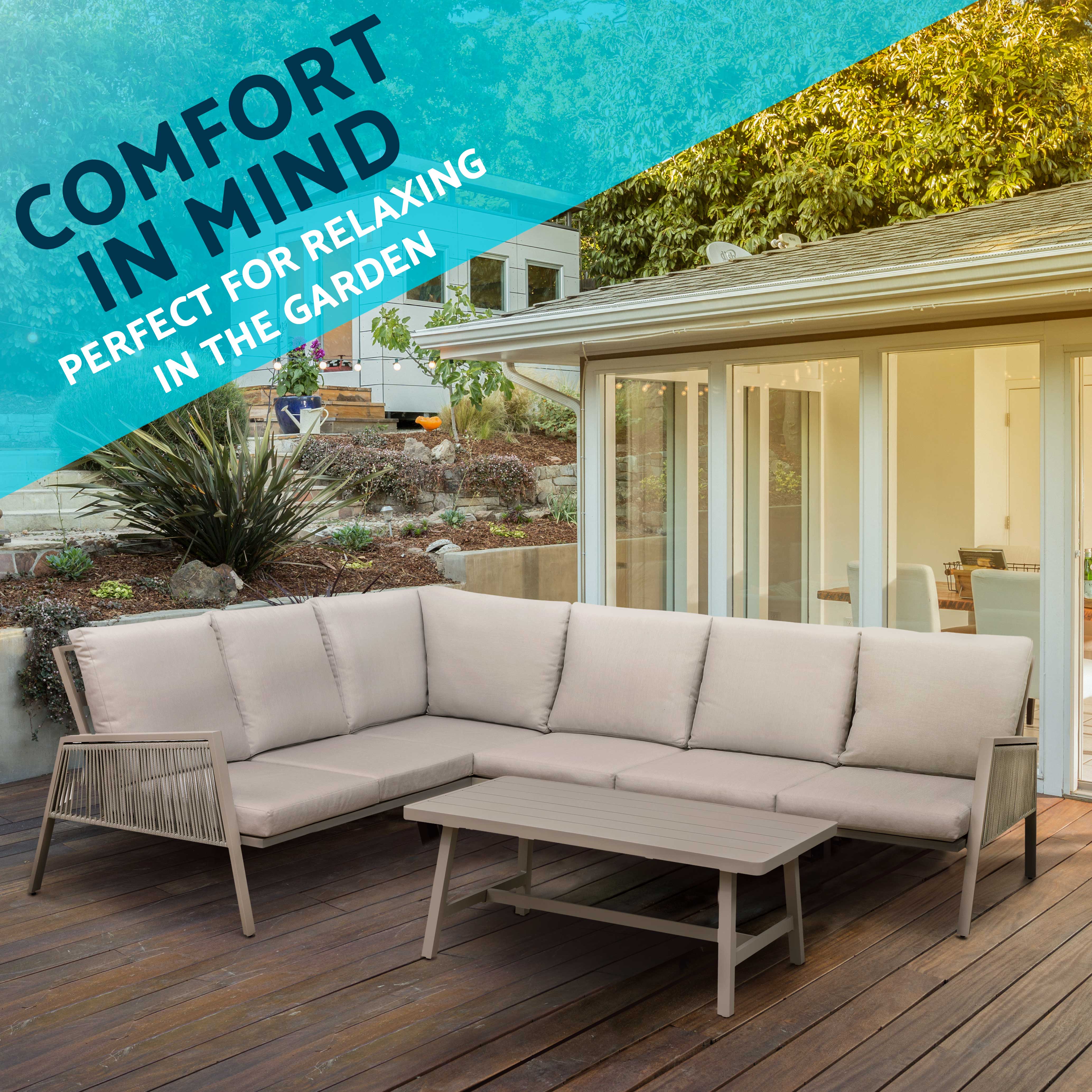 Fusion 4-Piece Outdoor Aluminum Corner Sofa Set in Light Grey - Patio Furniture for Garden, Poolside & Backyard Relaxation DG57