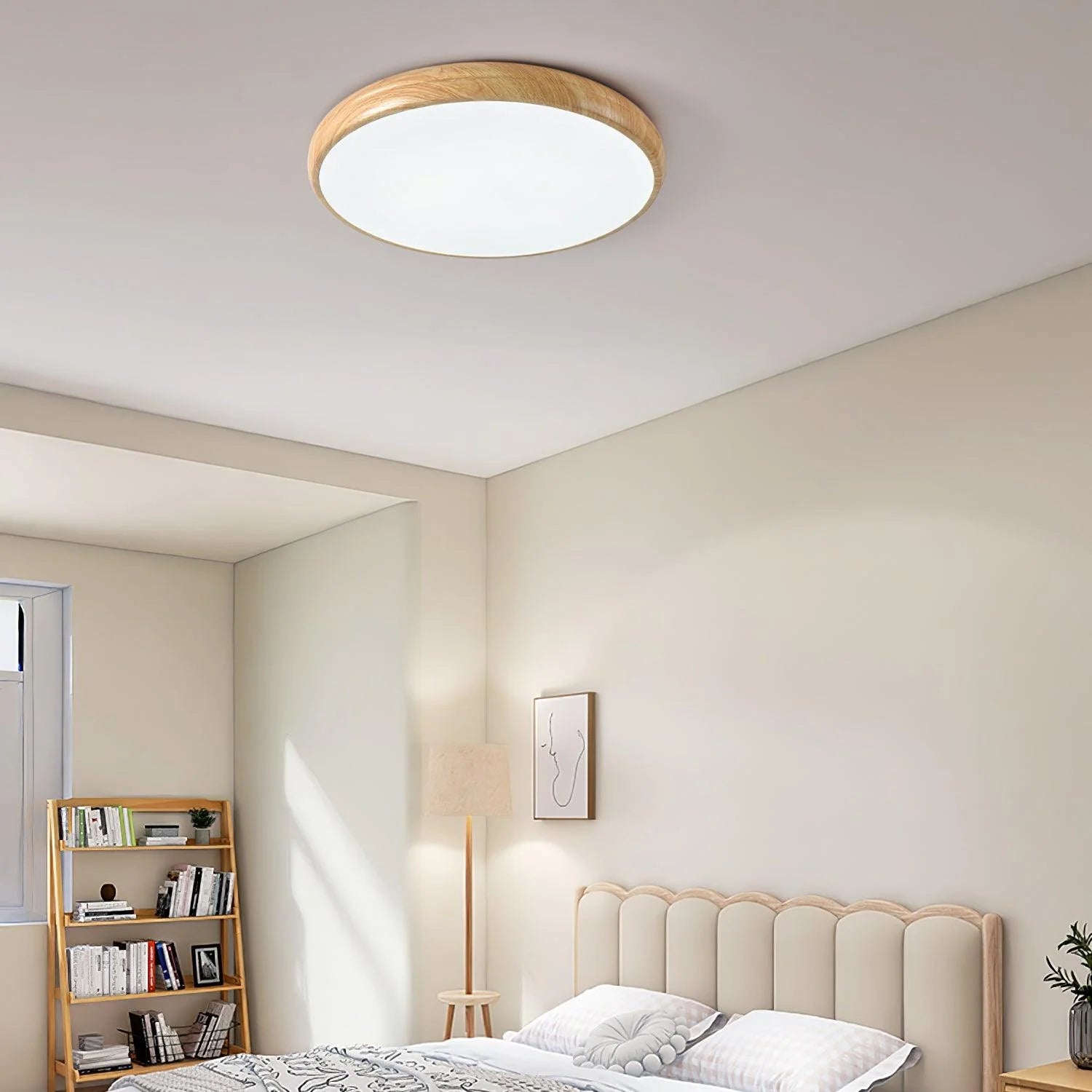 Wood Grain Round Ceiling Lamp - Modern Farmhouse Pendant Light with Natural Wood Finish - Perfect for Living Room, Bedroom, or Dining Room Lighting