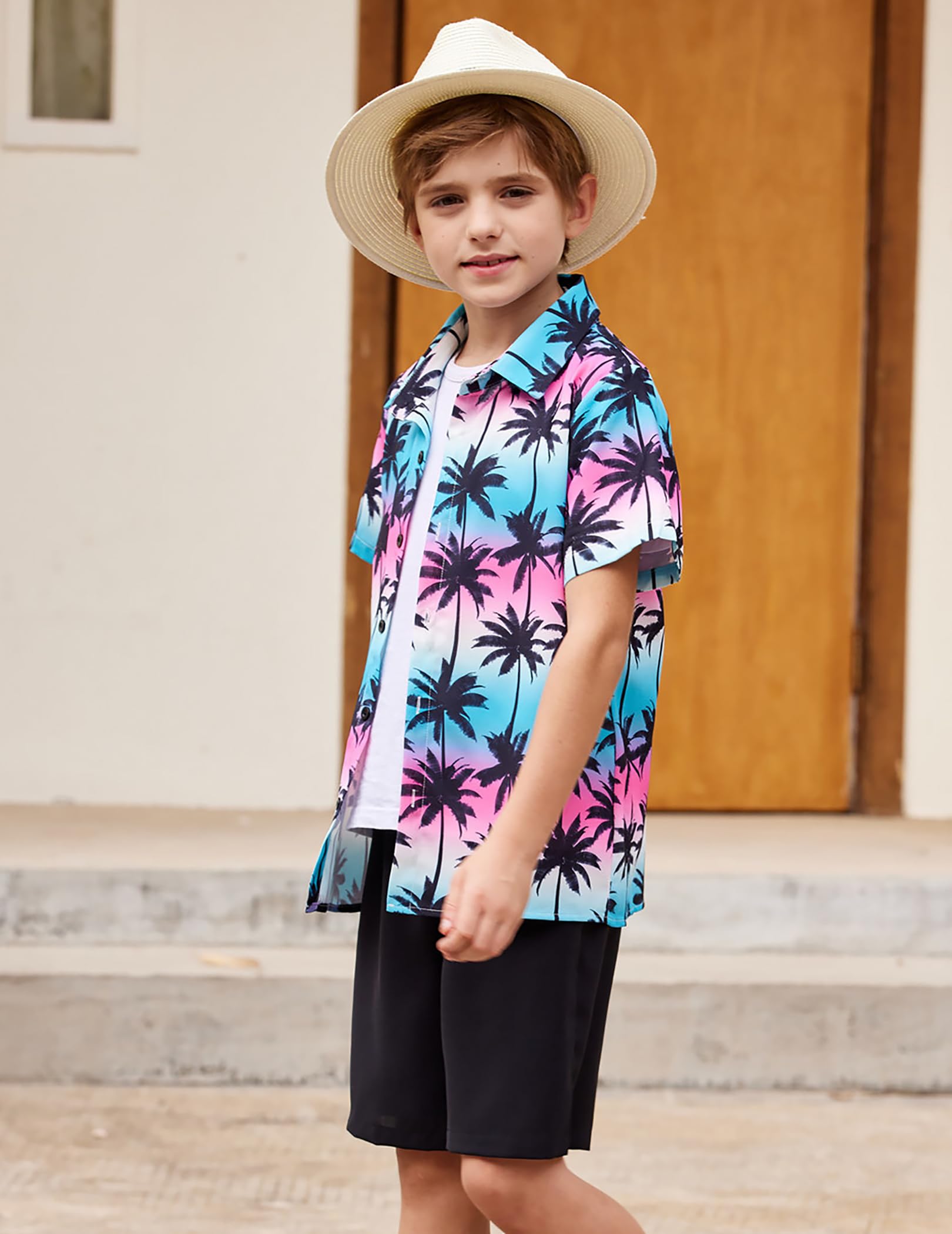 Arshiner Boys 2-Piece Hawaiian Outfit Set - Button Down Shirt & Shorts, Summer Beach Clothes for Kids 4-12 Years | Perfect for Vacation, Pool Party & Tropical Getaways