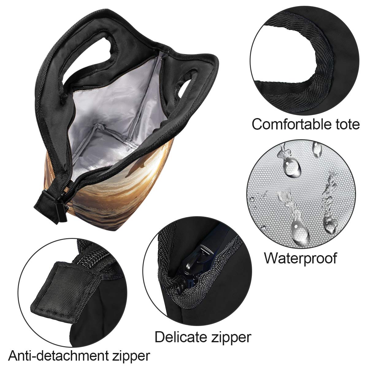 Insulated Zipper Lunch Bag Cooler Tote - Cute Ocean Dolphin Design for Adults & Teens | Perfect for Work, School, Picnics & Meal Prep | Reusable Food Container Carrier