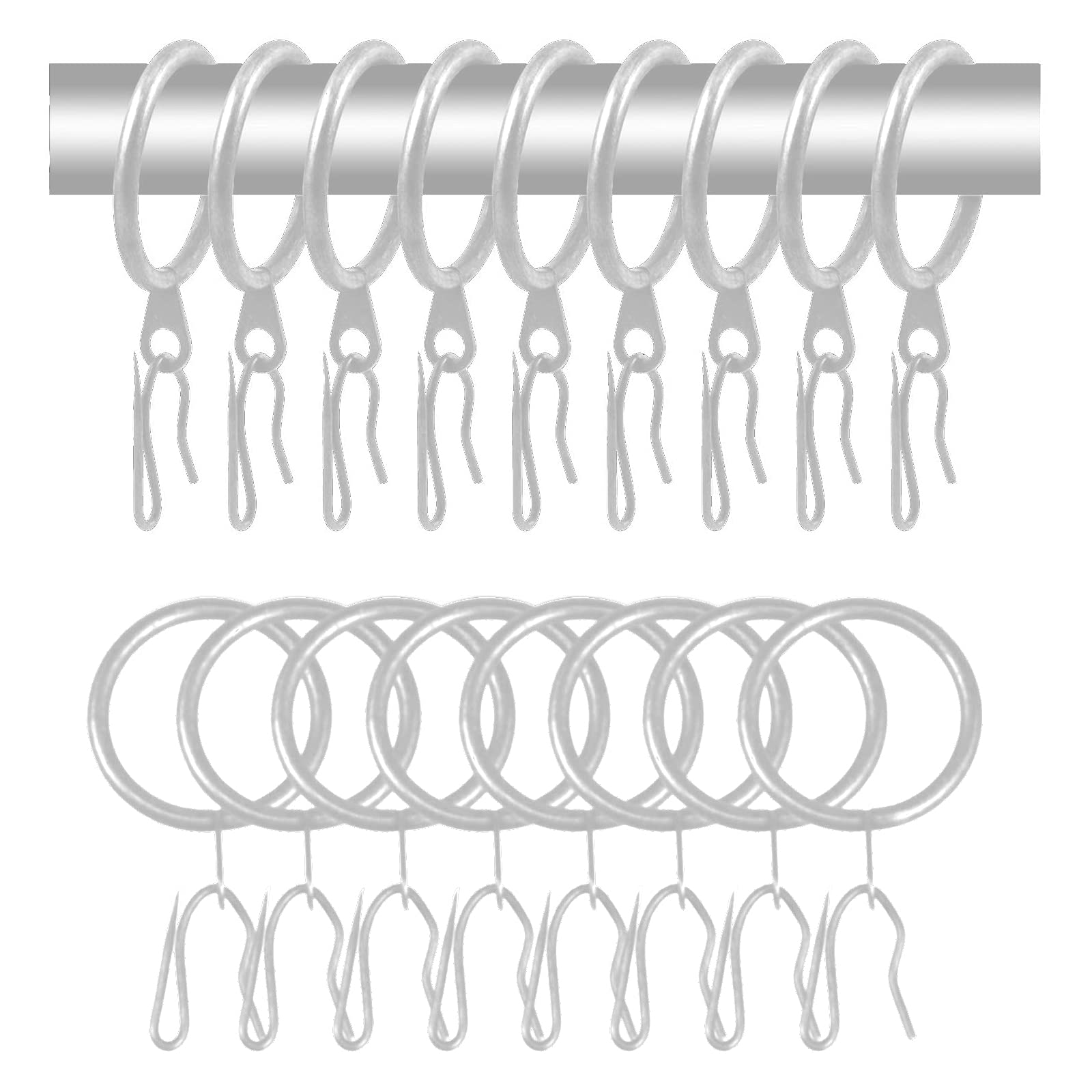 60 Pcs Metal Drapery Curtain Rings & Hooks - 30mm Inner Diameter Matt Silver Finish for Window Treatments, Home Decor & Room Dividers